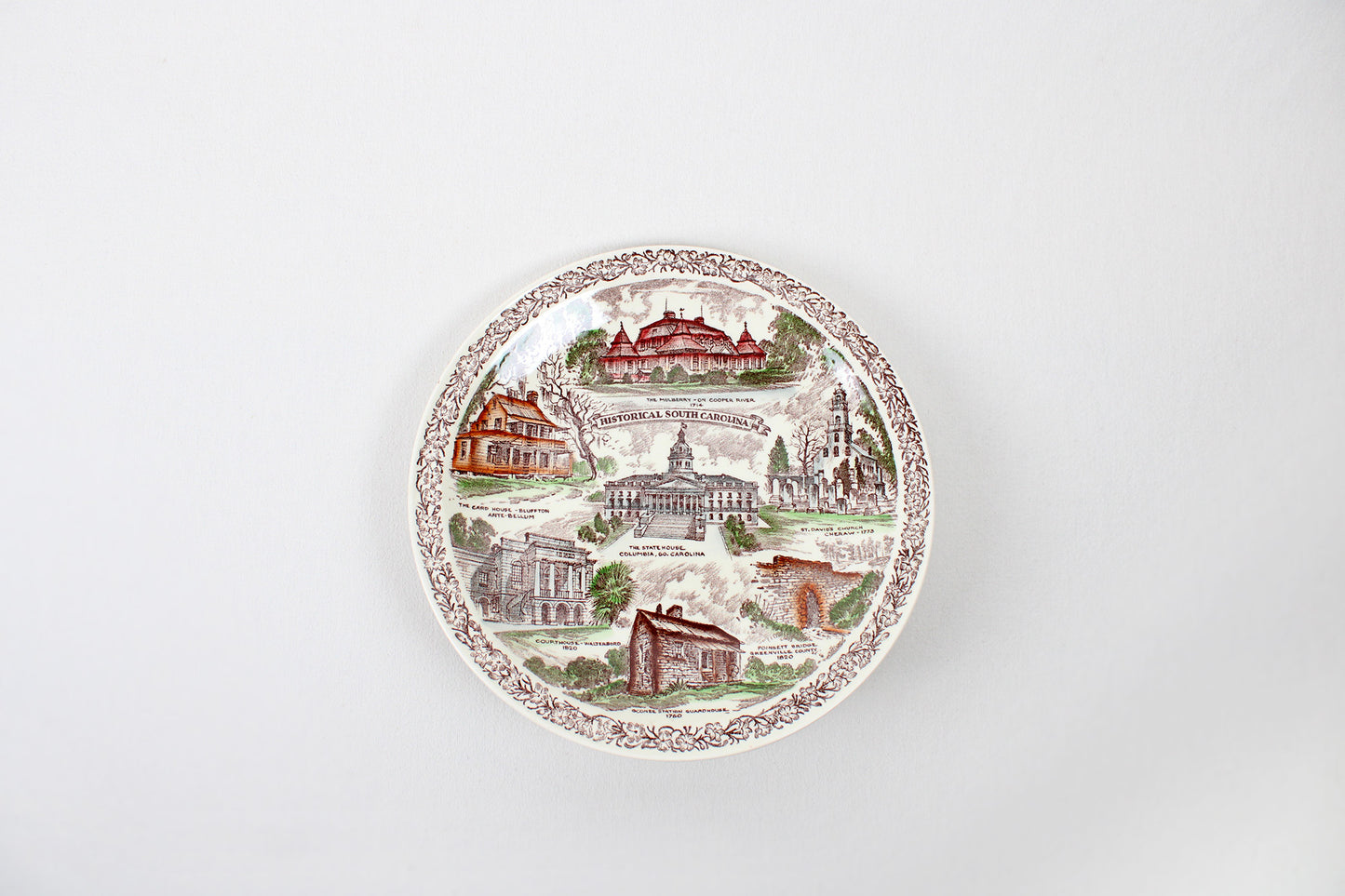 Historical South Carolina Souvenir Plate Featuring “The Palmetto State” Heritage Sites