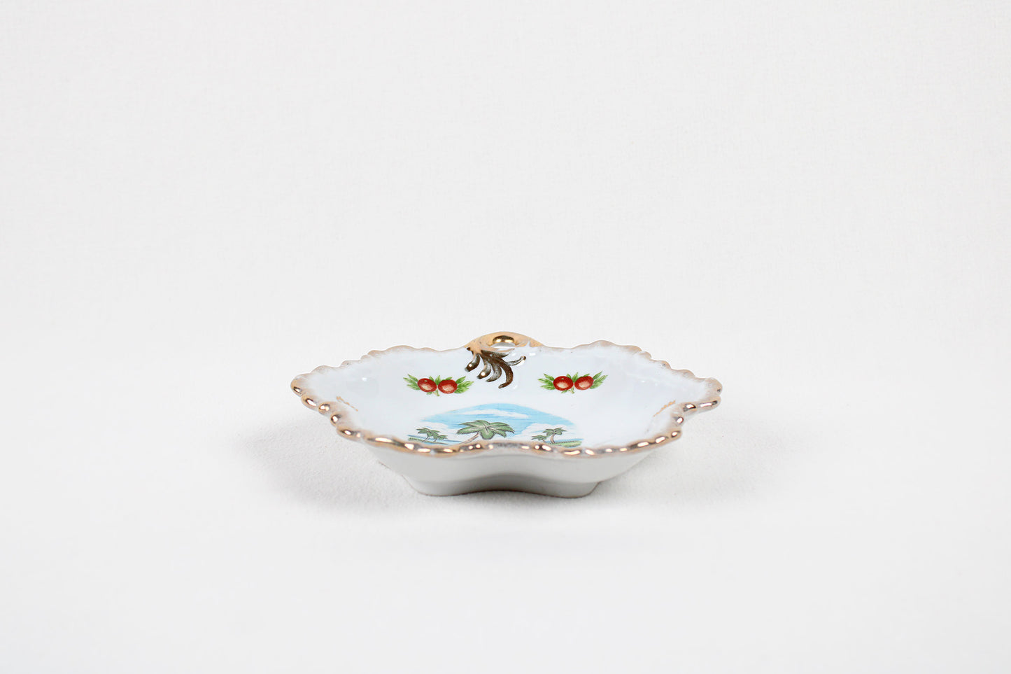 Florida Candy Dish / Trinket Holder / Wall Decor With Goldtoned Ruffled Edge