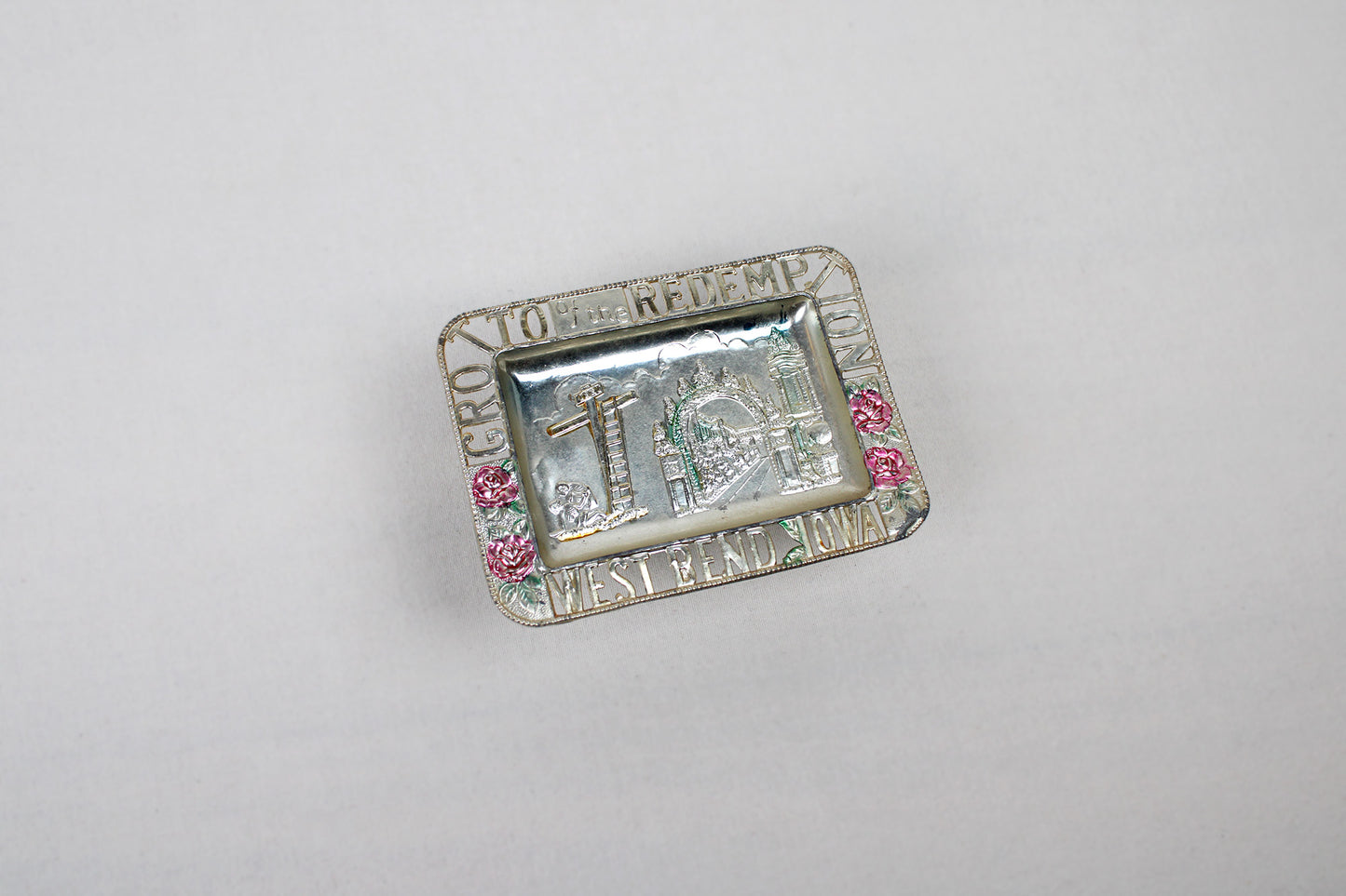 Grotto of The Redemption West Bend, Iowa Small Metal Tray / Ashtray Souvenir