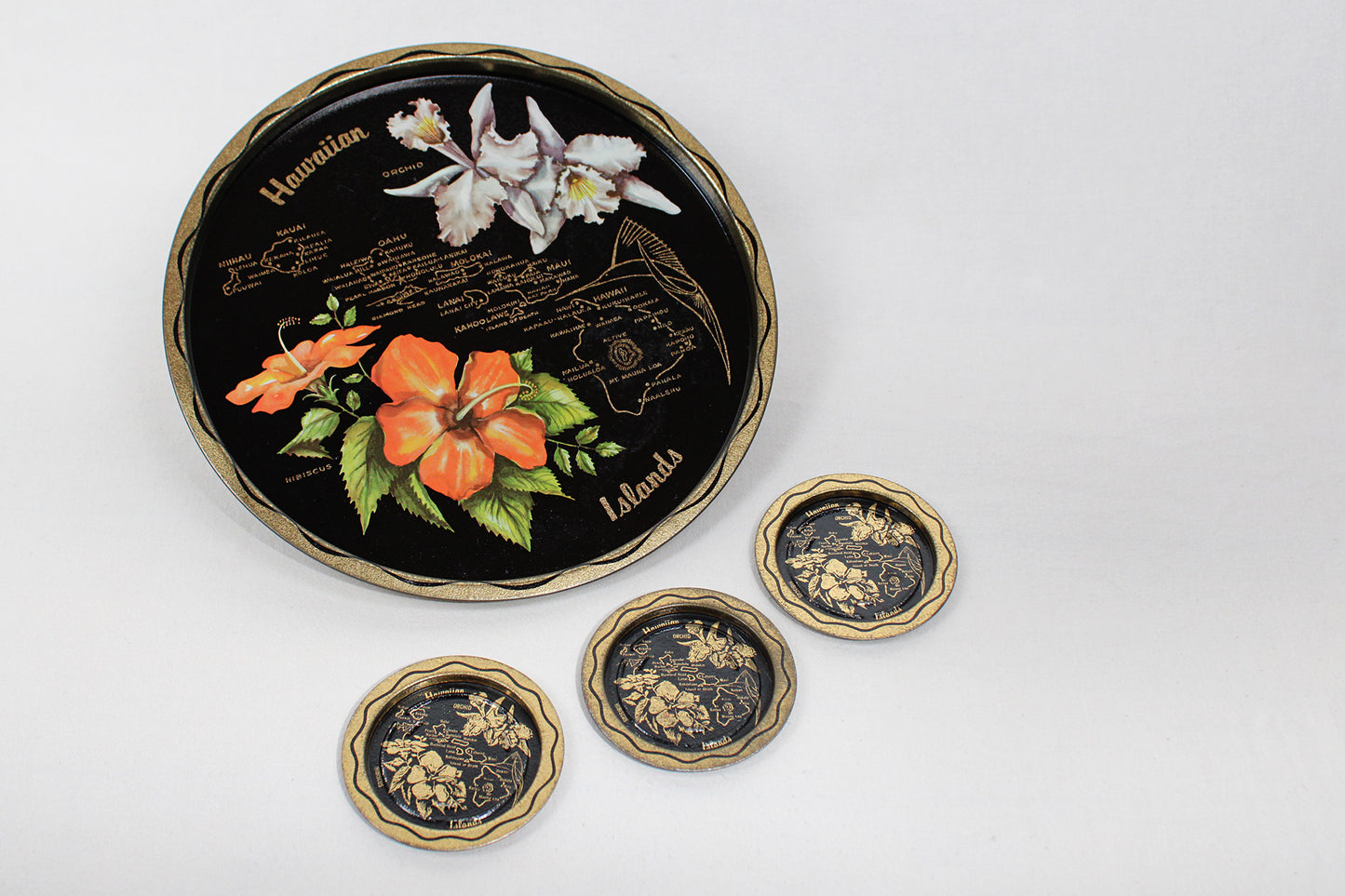 Hawai’i Souvenir Metal Serving Tray + 3 Coasters