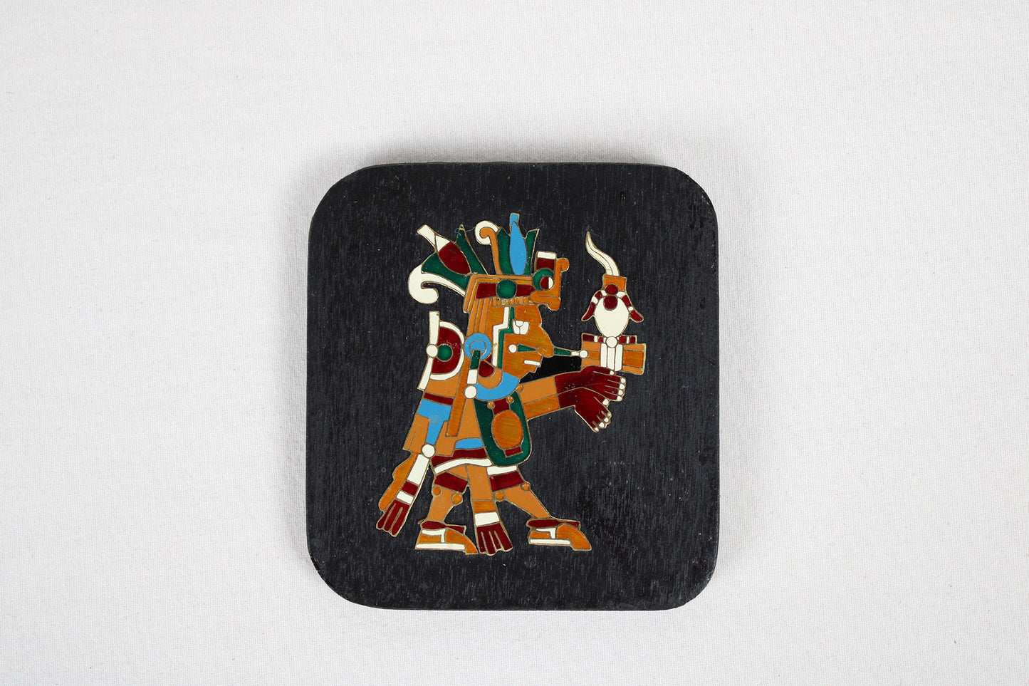 Mexican Wood Plaque Featuring The Aztec Month Of April’s God Of Maize