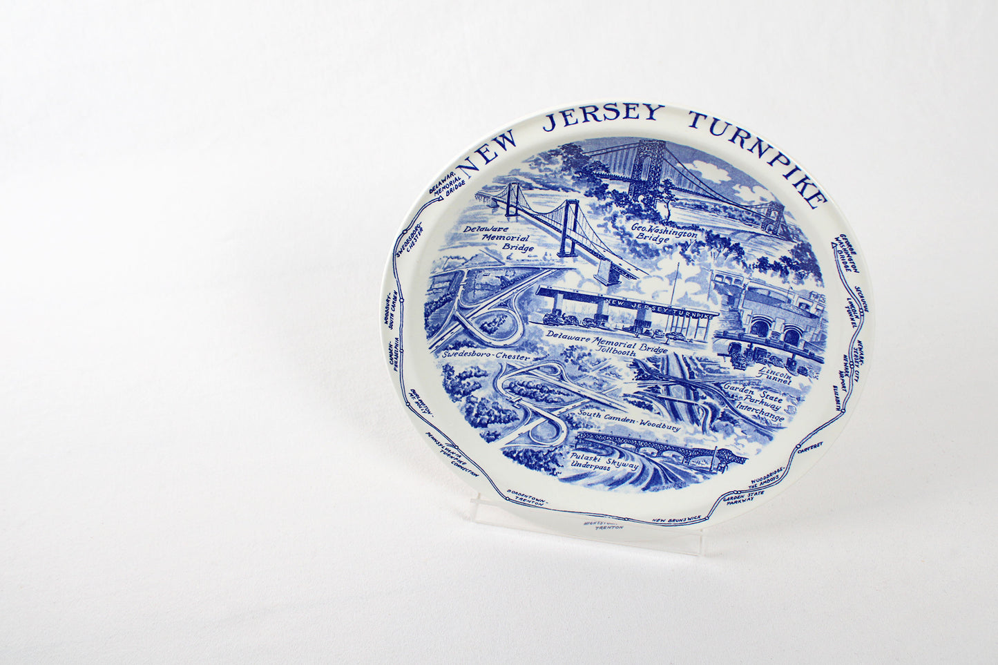 New Jersey Turnpike Mid-Century Decorative Plate Highlighting The Route’s Prominent Features