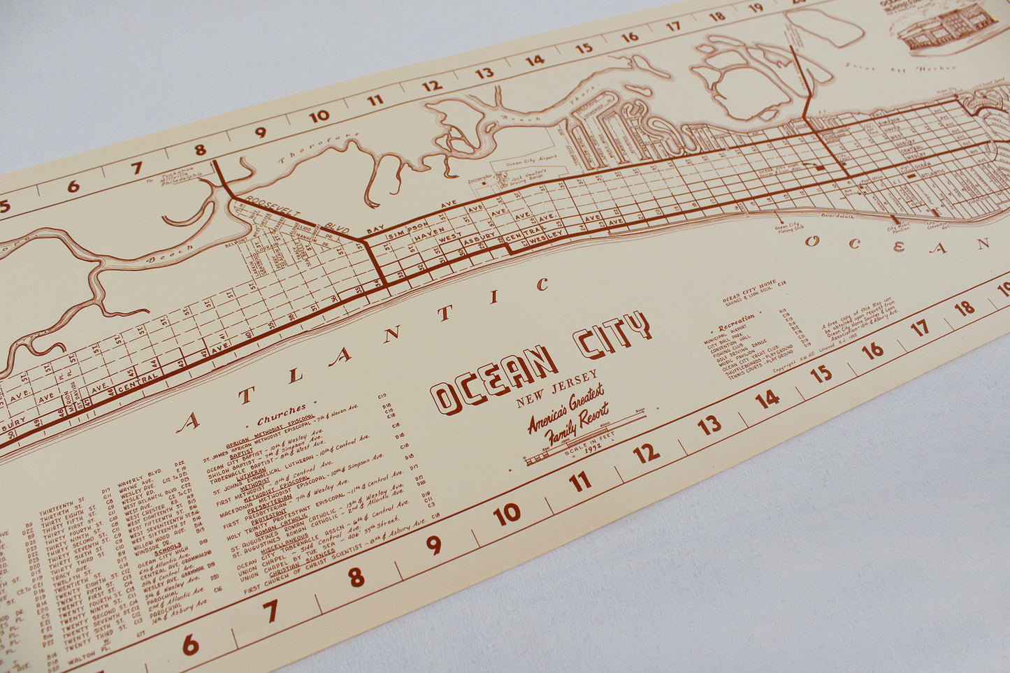 Ocean City, New Jersey, “America’s Favorite Family Resort” City Map, 1952