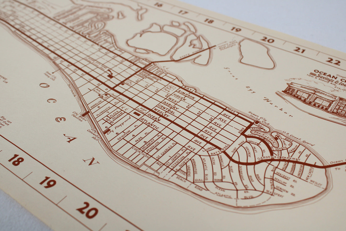 Ocean City, New Jersey, “America’s Favorite Family Resort” City Map, 1952