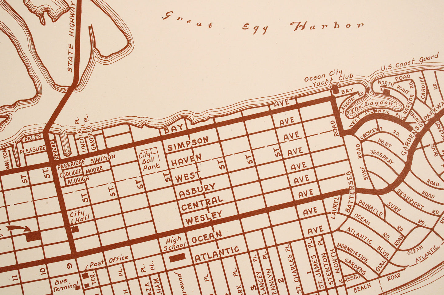 Ocean City, New Jersey, “America’s Favorite Family Resort” City Map, 1952