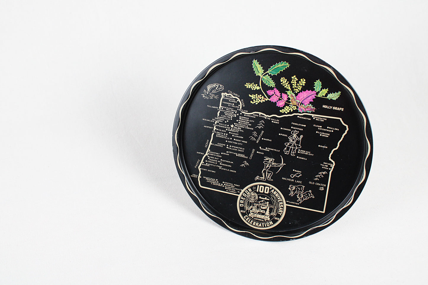 Oregon Souvenir Metal Serving Tray — 100th Anniversary Celebration / State Centennial Edition (1859-1959)