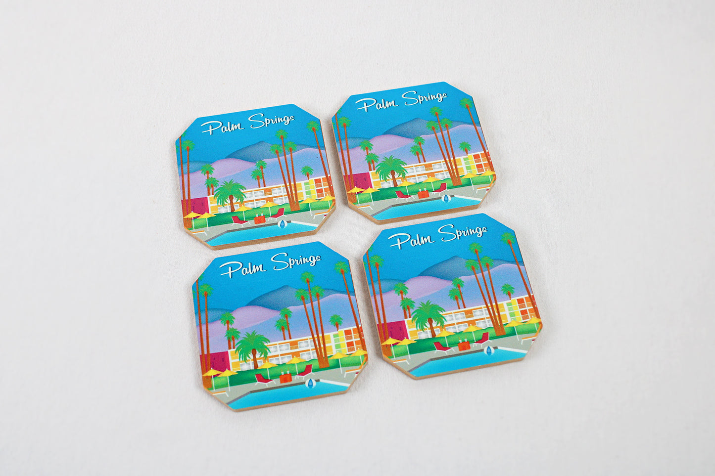 Palm Springs, California, Retro Style Pressed Wood Coasters