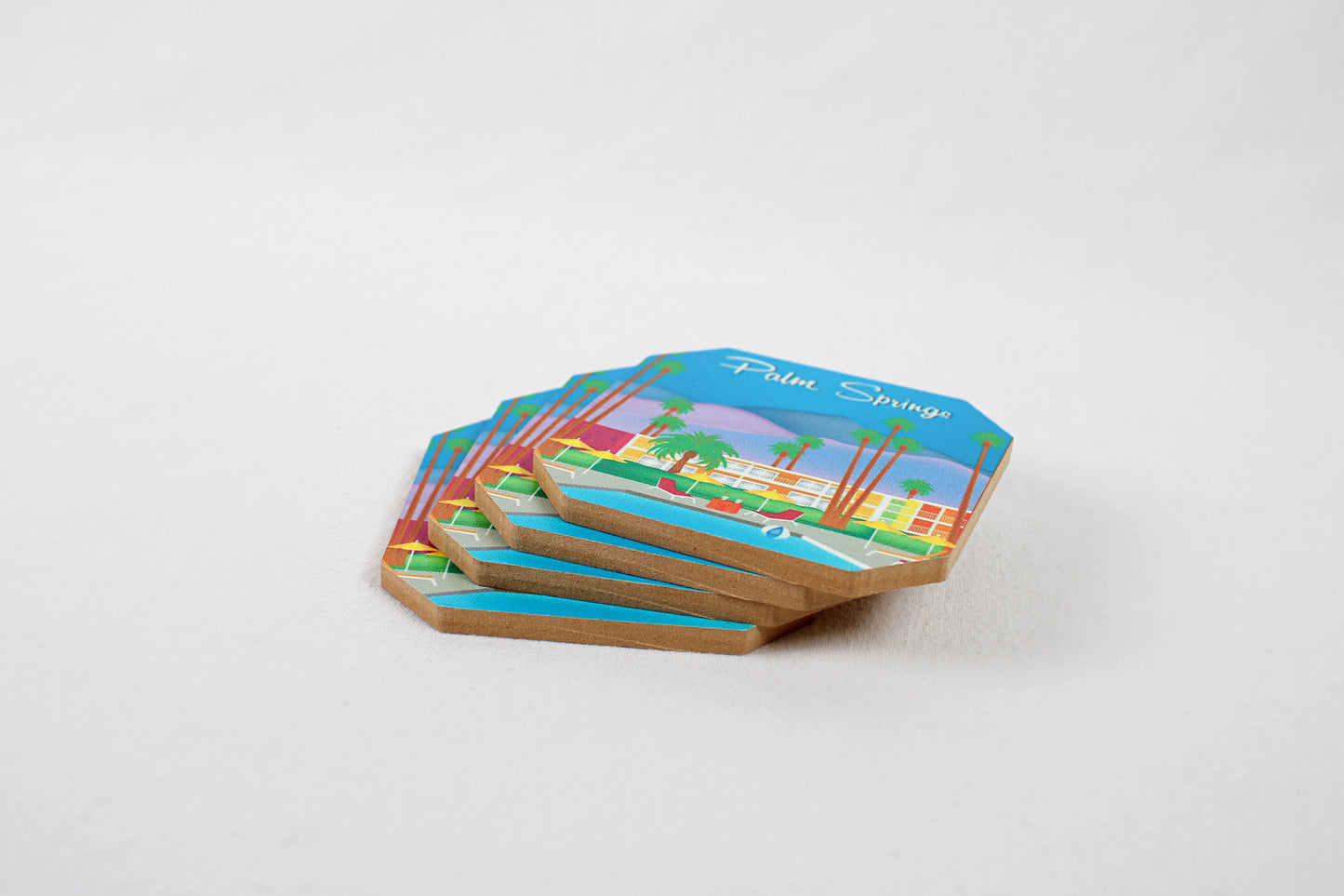 Palm Springs, California, Retro Style Pressed Wood Coasters