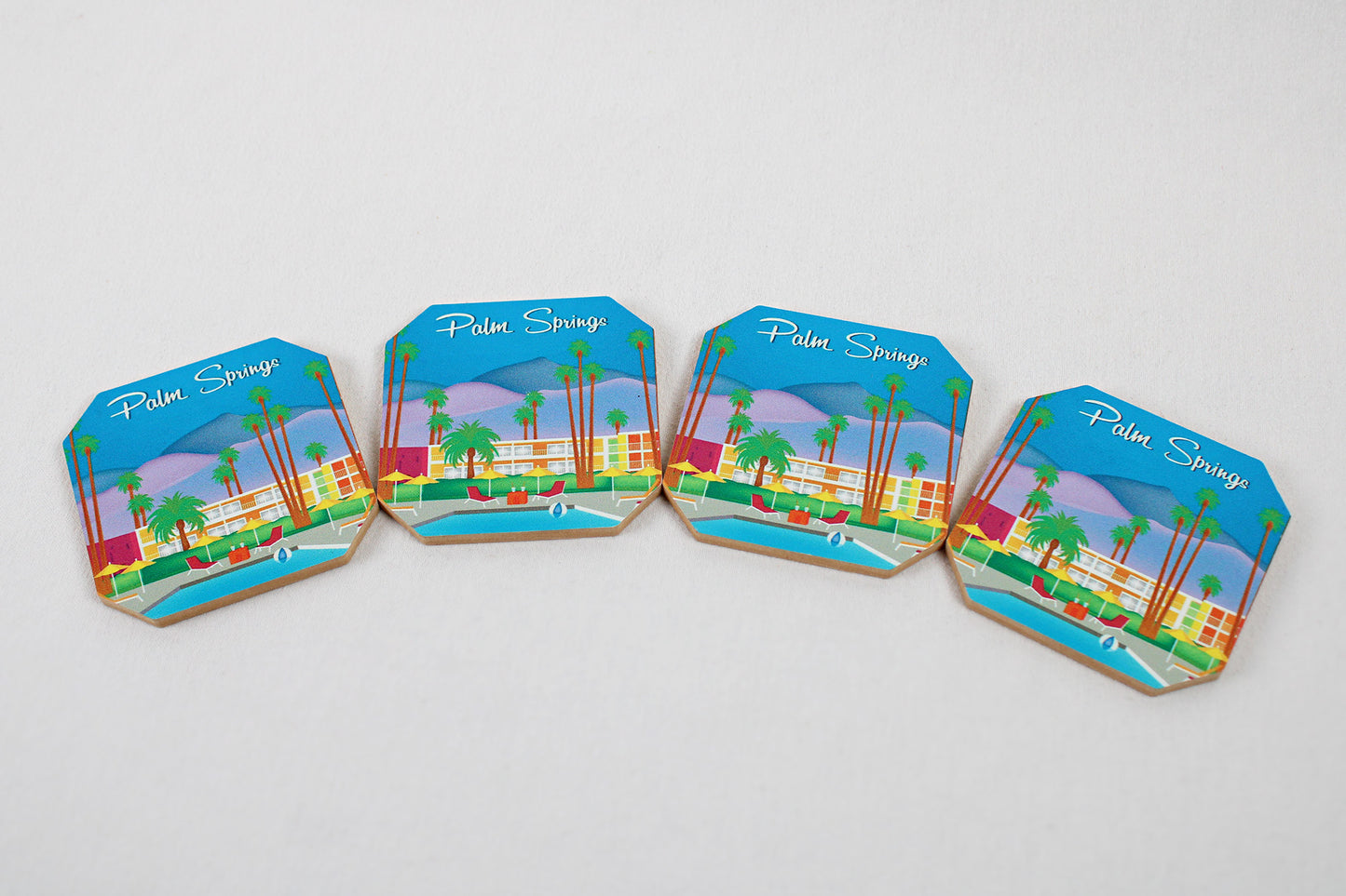 Palm Springs, California, Retro Style Pressed Wood Coasters