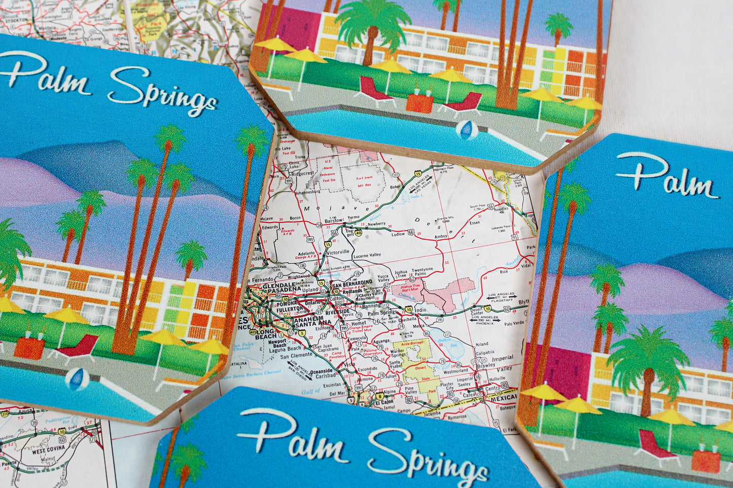 Palm Springs, California, Retro Style Pressed Wood Coasters