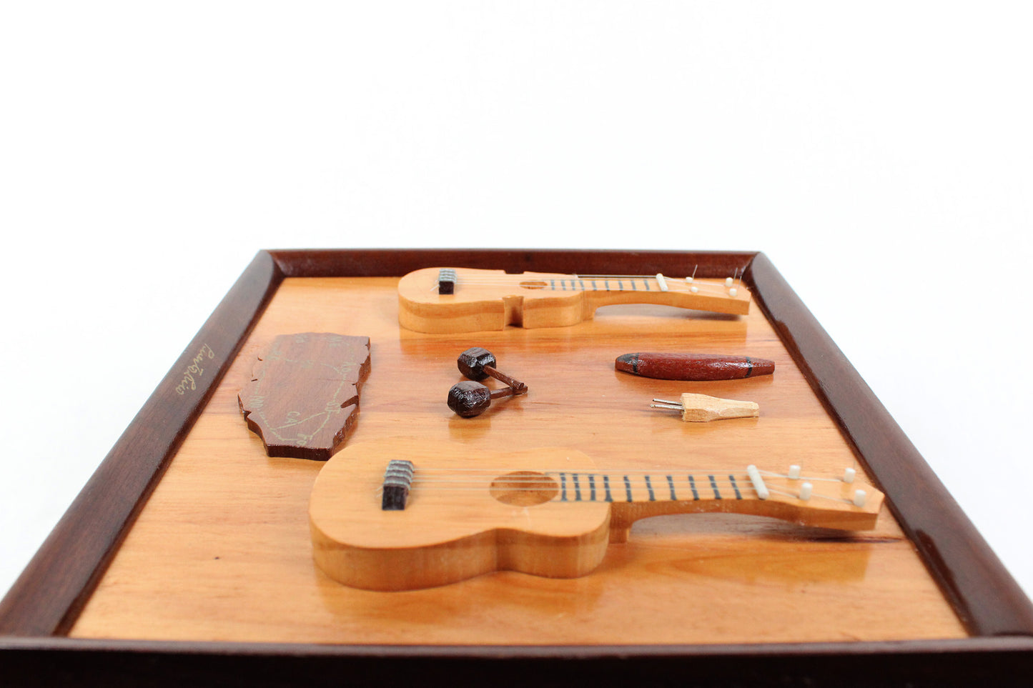 3D Wooden Plaque With Map Of Puerto Rico / Miniature Replicas Of Island’s Musical Instruments