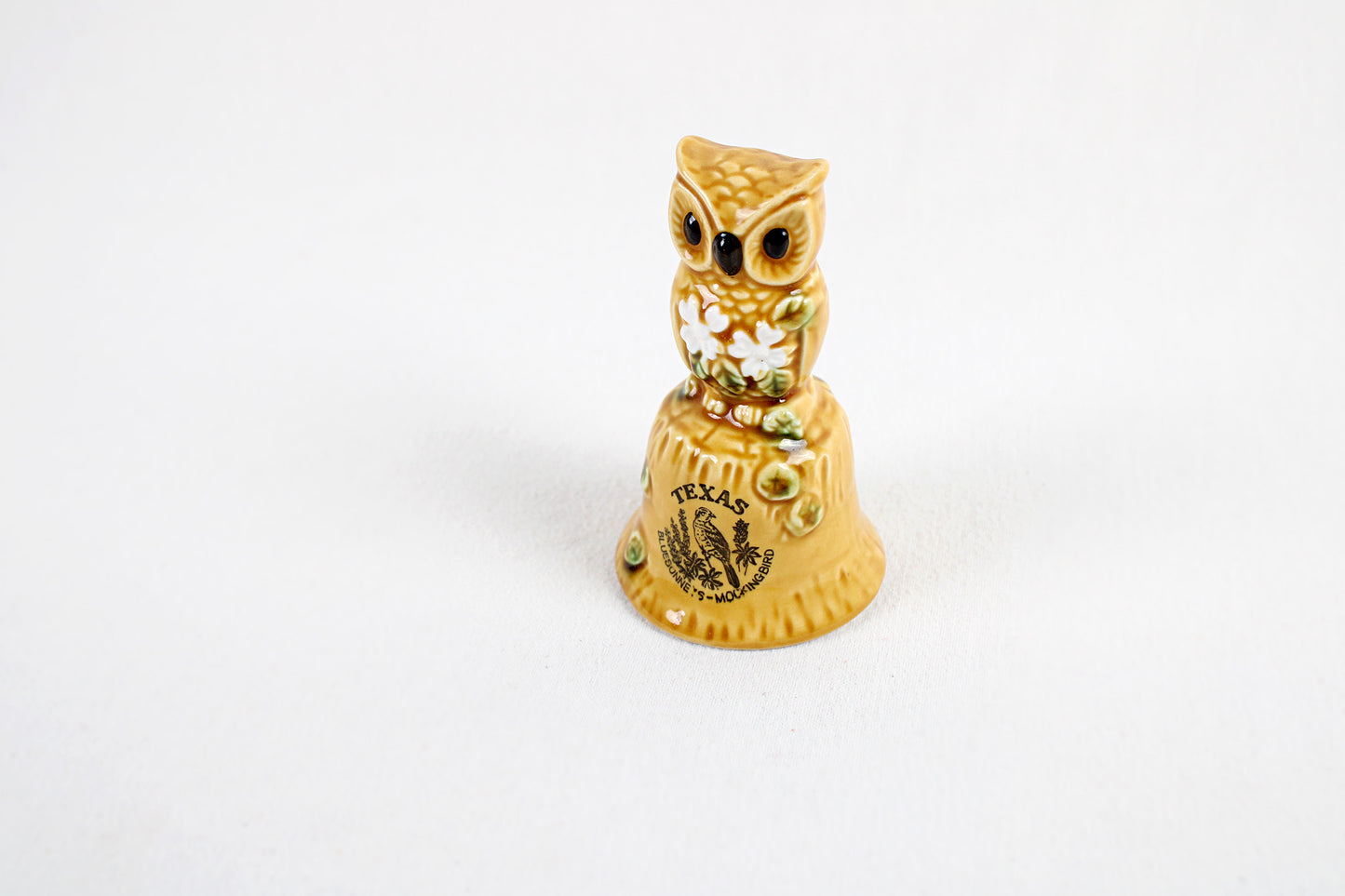 Texas Souvenir Owl Bell With State Symbols: Bluebonnets & Mockingbird