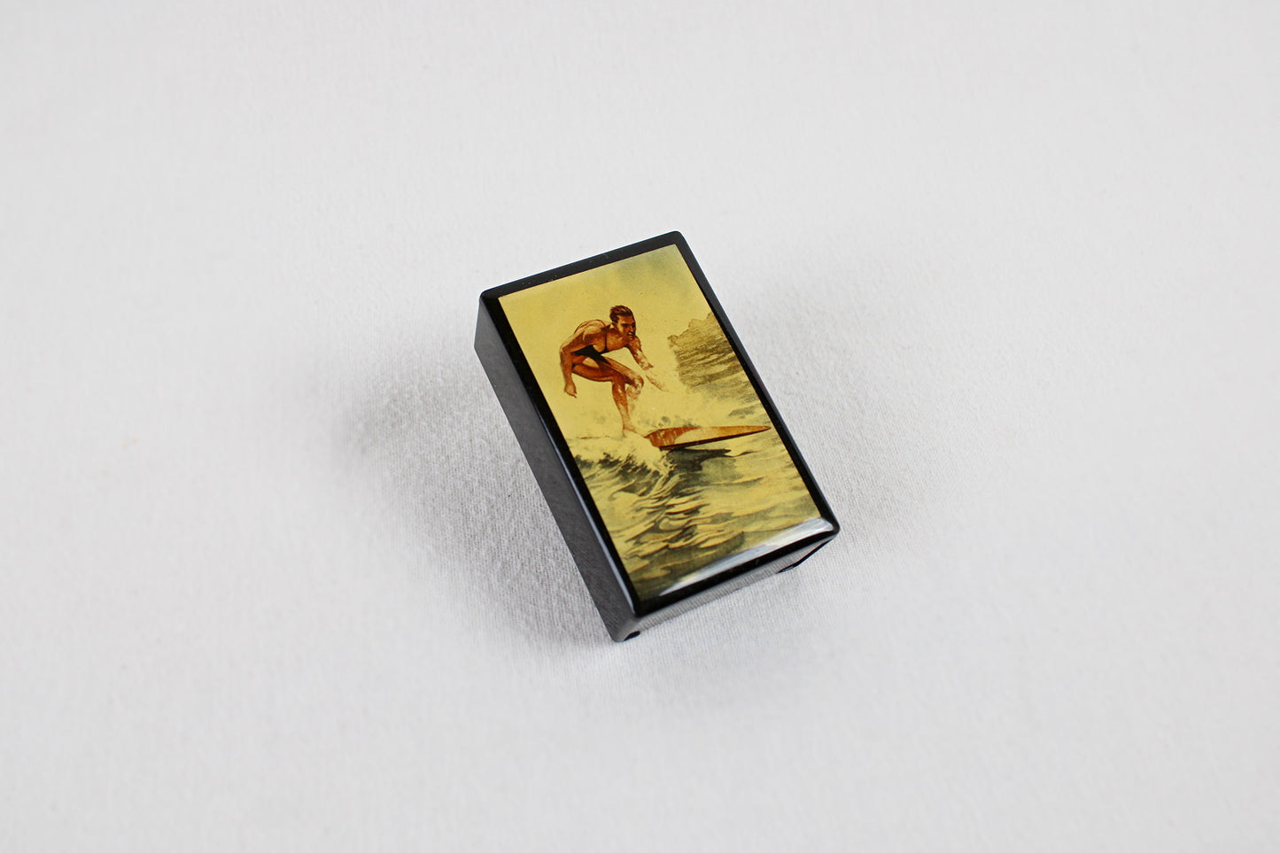Coastal Region Vintage Surfer On A Slide Open Plastic Match / Stash Box