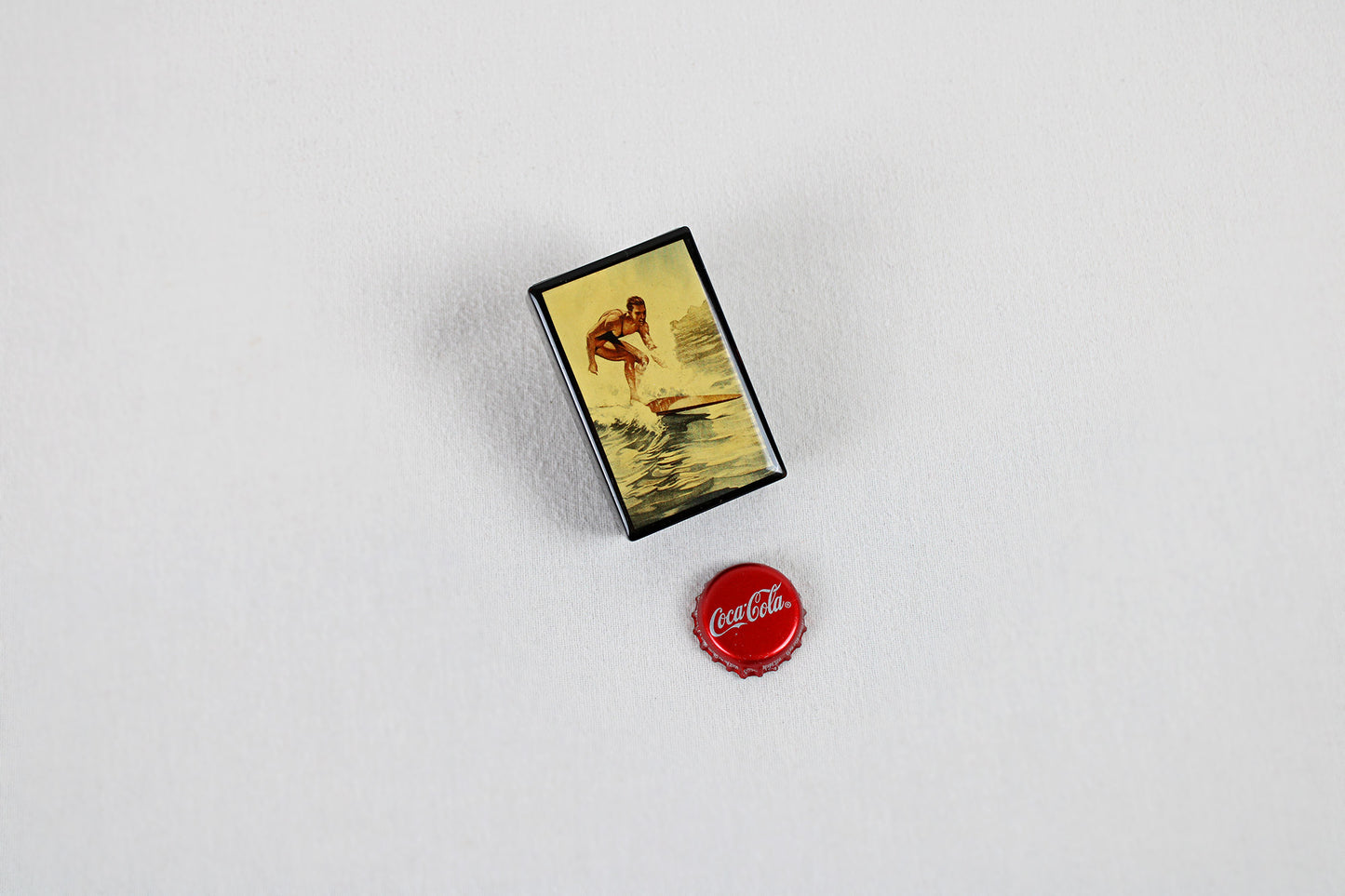 Coastal Region Vintage Surfer On A Slide Open Plastic Match / Stash Box