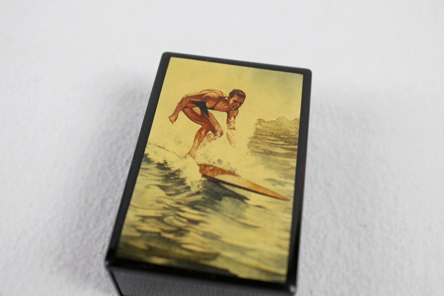 Coastal Region Vintage Surfer On A Slide Open Plastic Match / Stash Box