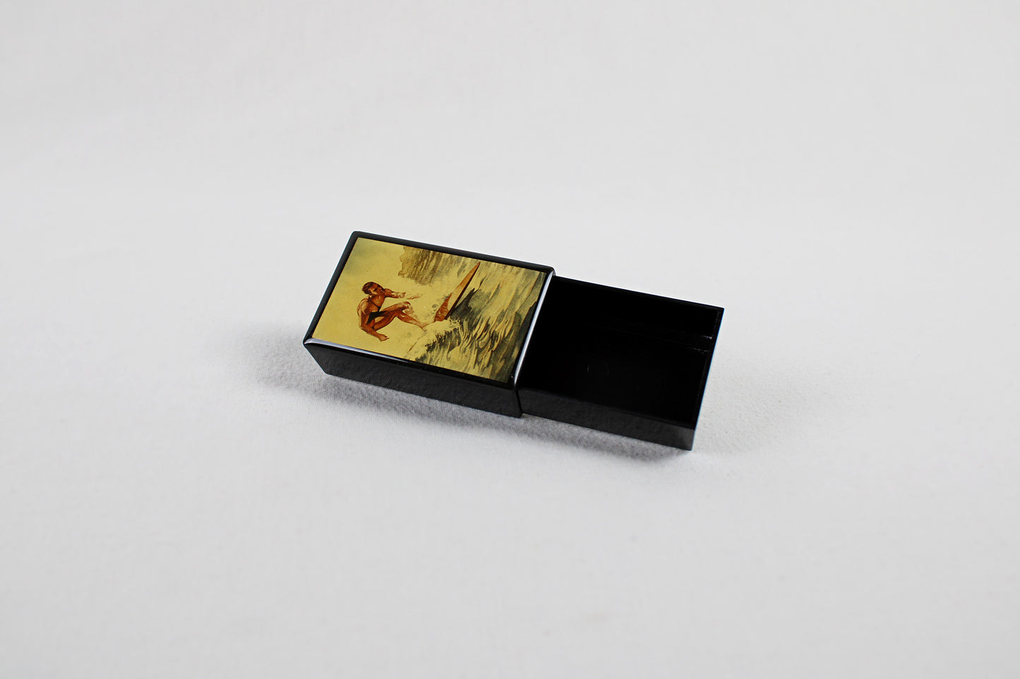 Coastal Region Vintage Surfer On A Slide Open Plastic Match / Stash Box