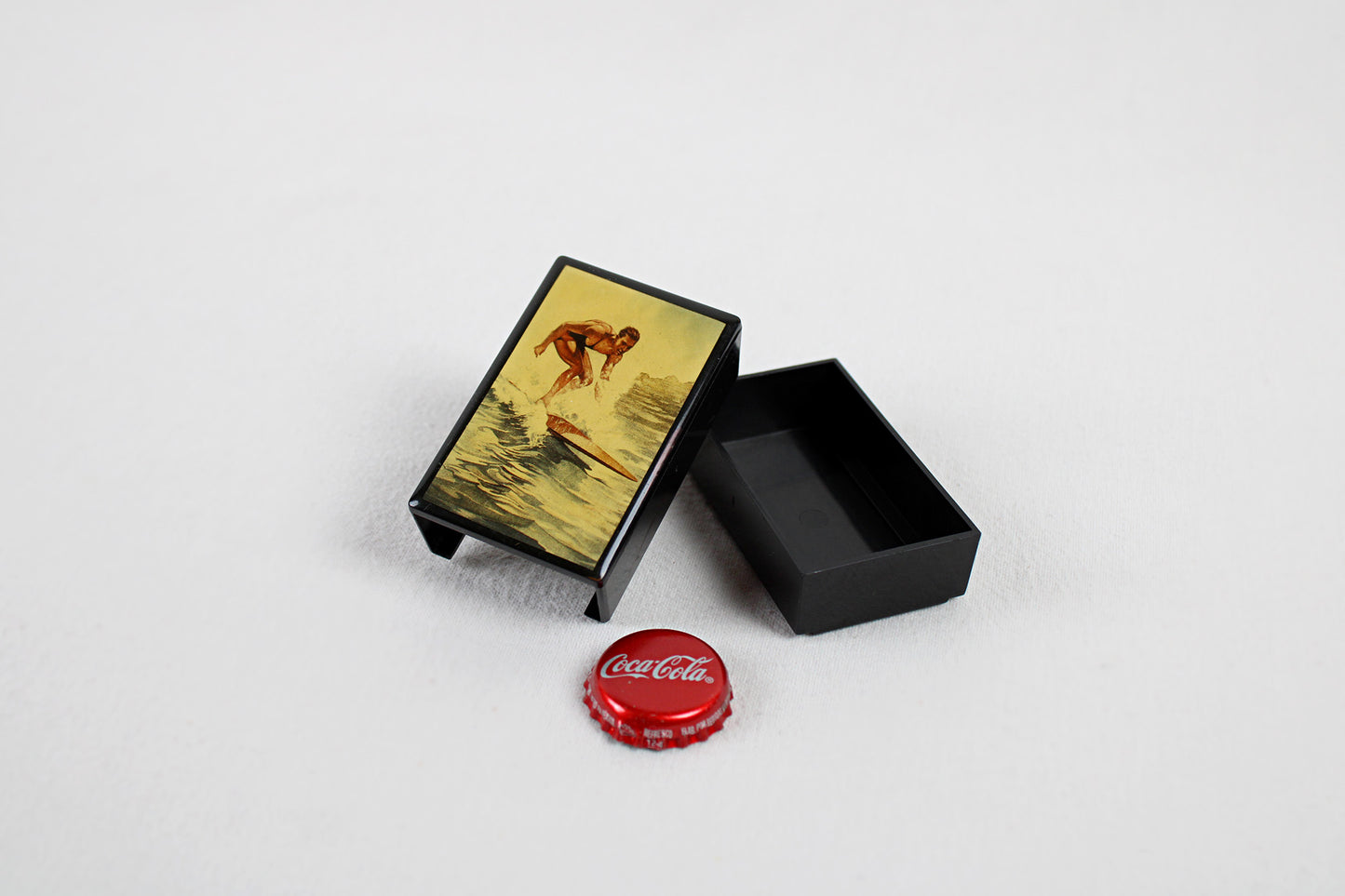 Coastal Region Vintage Surfer On A Slide Open Plastic Match / Stash Box