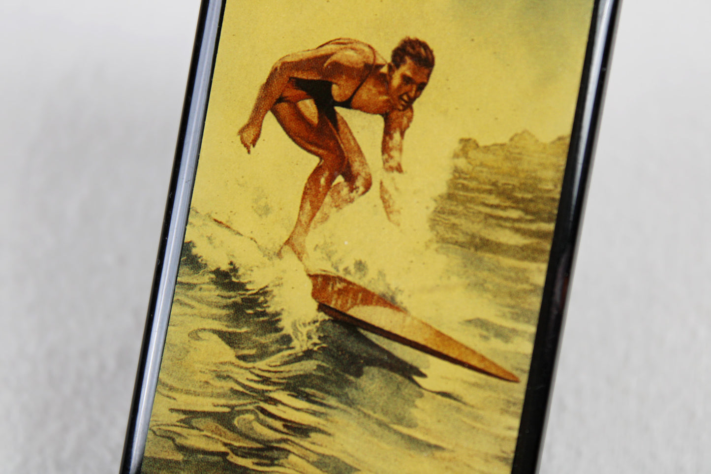 Coastal Region Vintage Surfer On A Slide Open Plastic Match / Stash Box