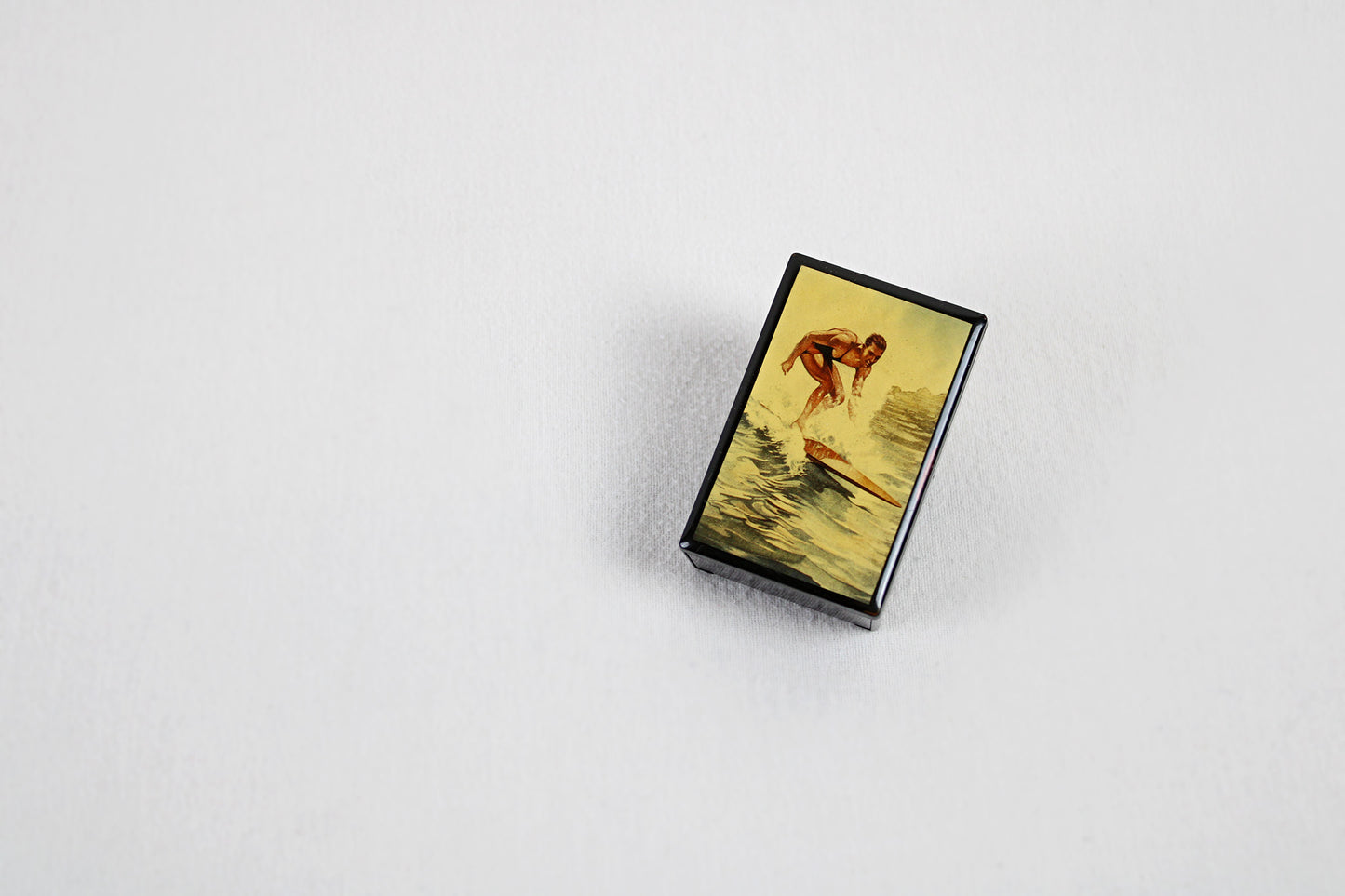 Coastal Region Vintage Surfer On A Slide Open Plastic Match / Stash Box