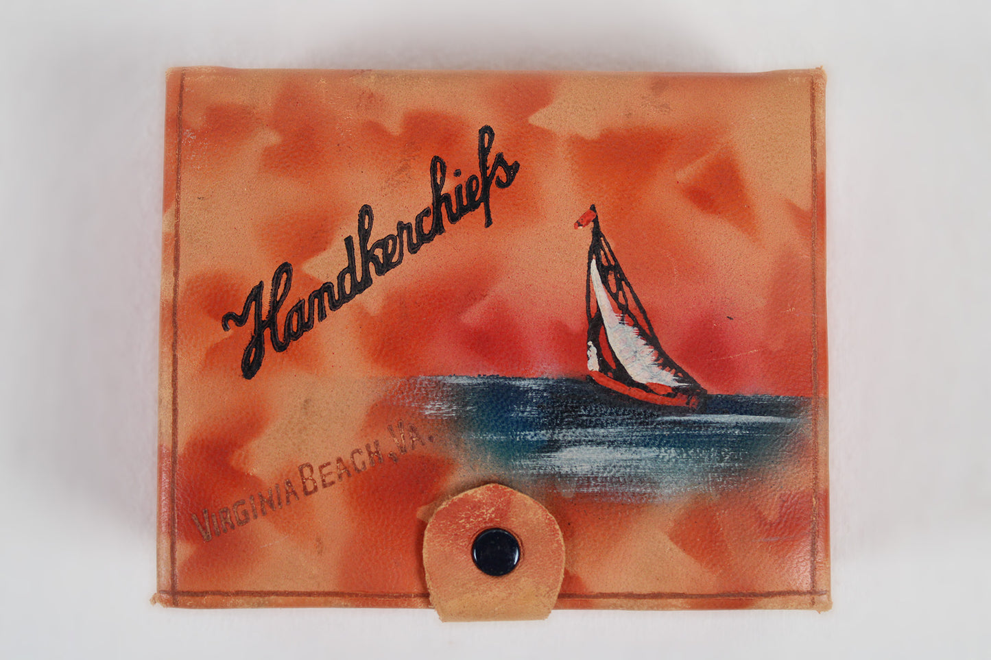 Virginia Beach, Virginia, Leather Handkerchief Holder Box