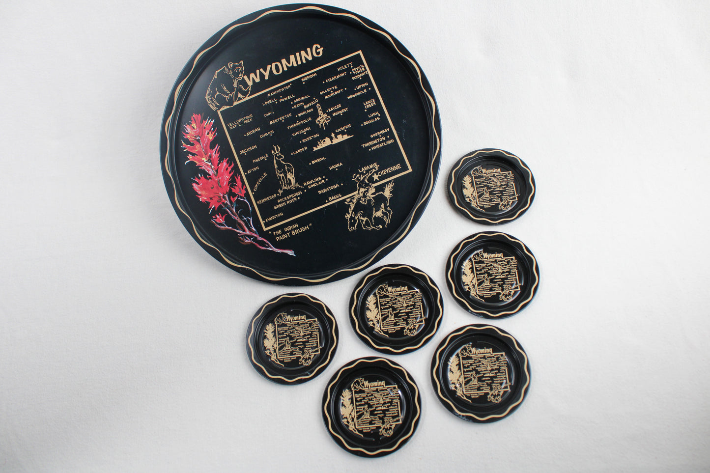 Wyoming Souvenir Metal Serving Tray + 6 Coasters
