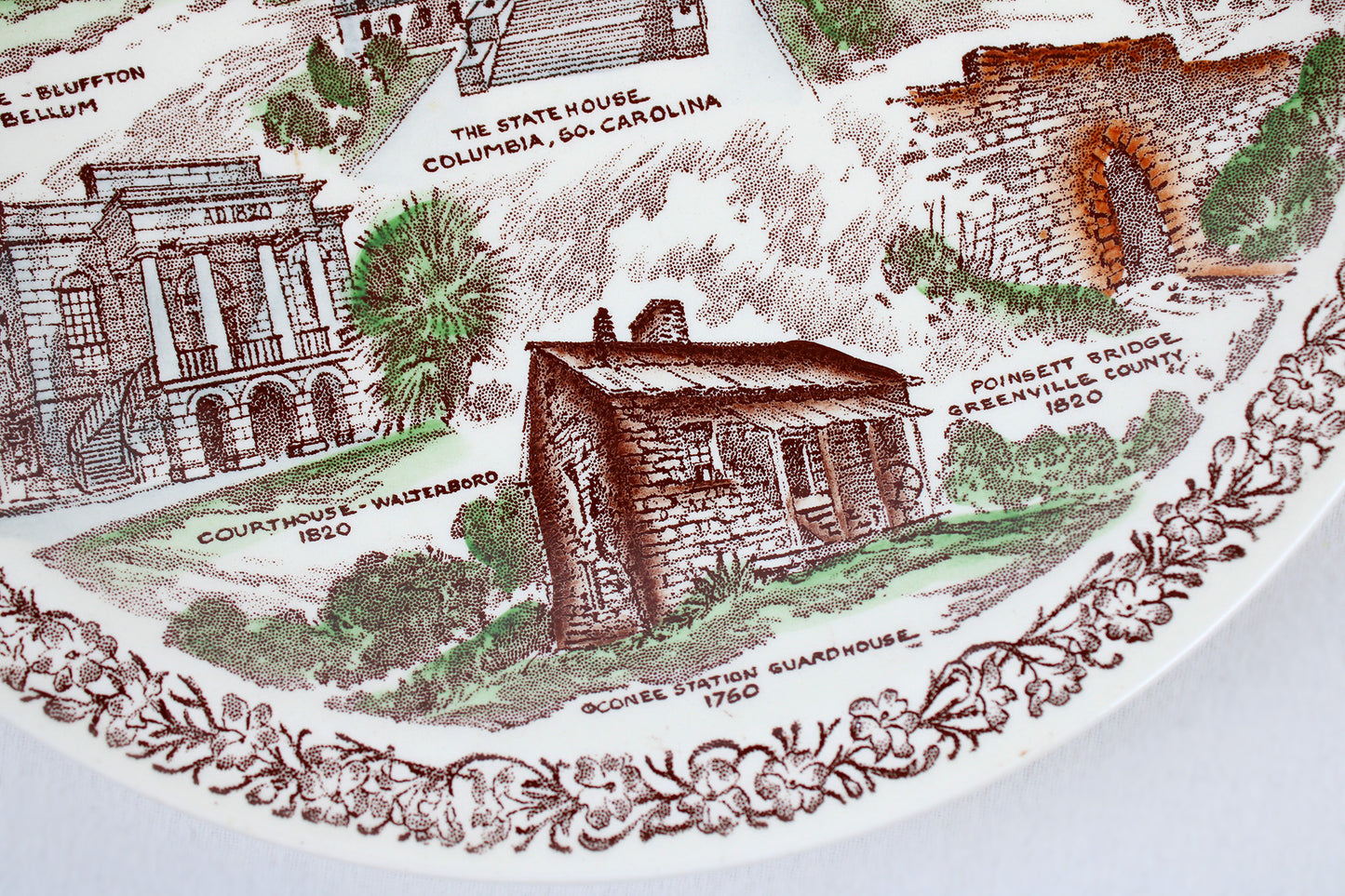 Historical South Carolina Souvenir Plate Featuring “The Palmetto State” Heritage Sites