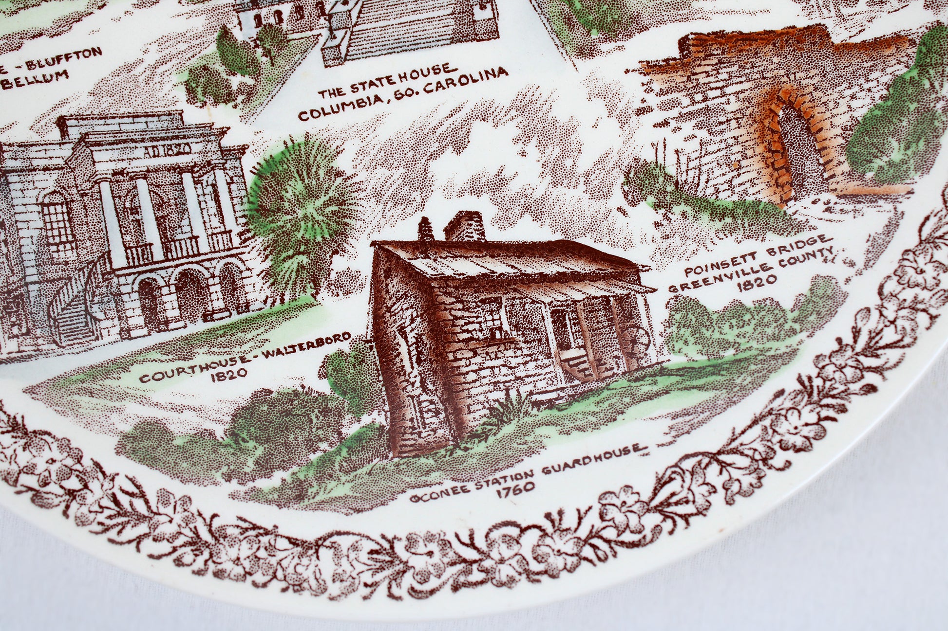 Historical South Carolina Souvenir Plate Featuring “The Palmetto State” Heritage Sites