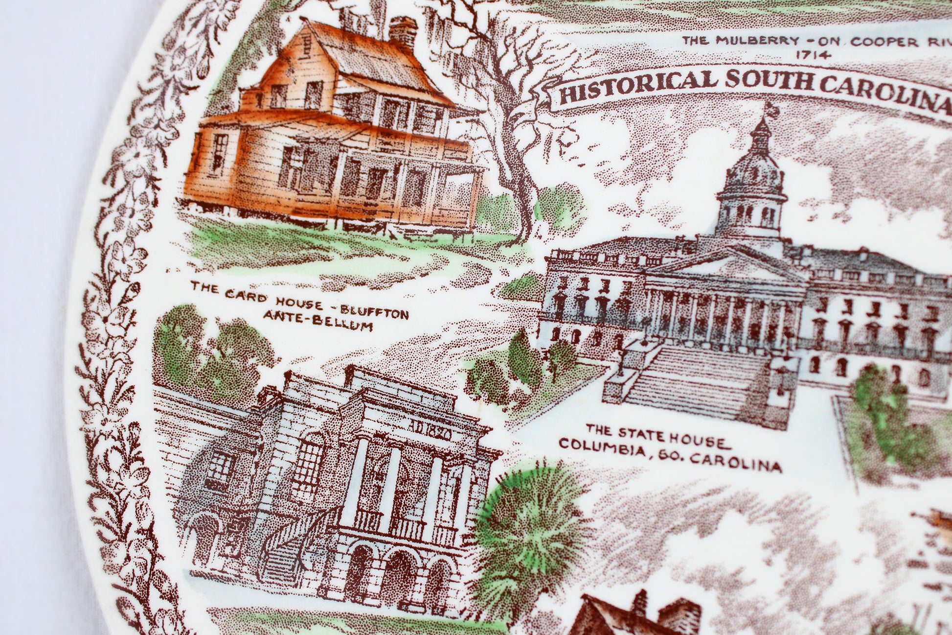 Historical South Carolina Souvenir Plate Featuring “The Palmetto State” Heritage Sites