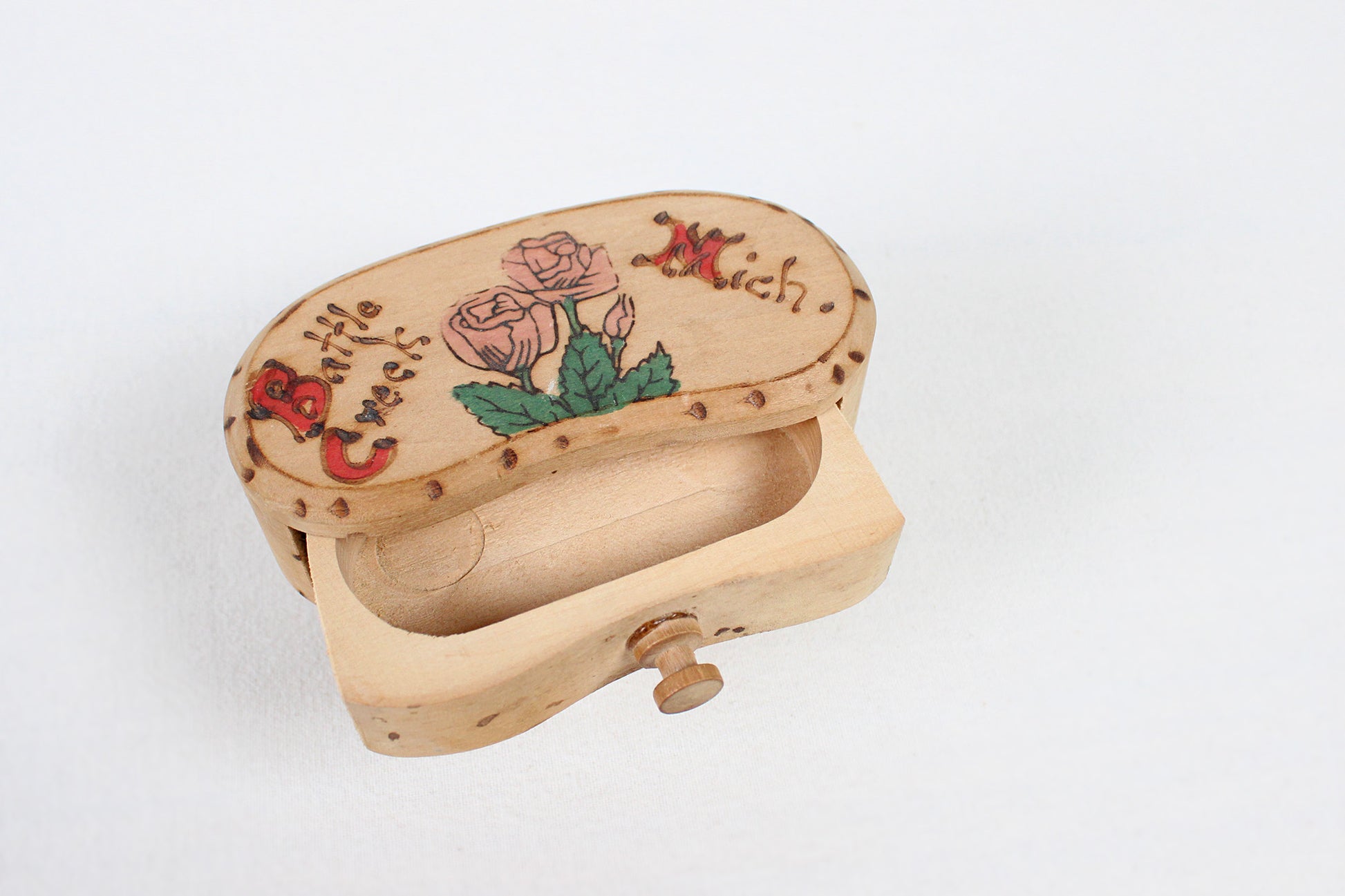 Battle Creek, Michigan, Pine Wood Hand Decorated Stash Box