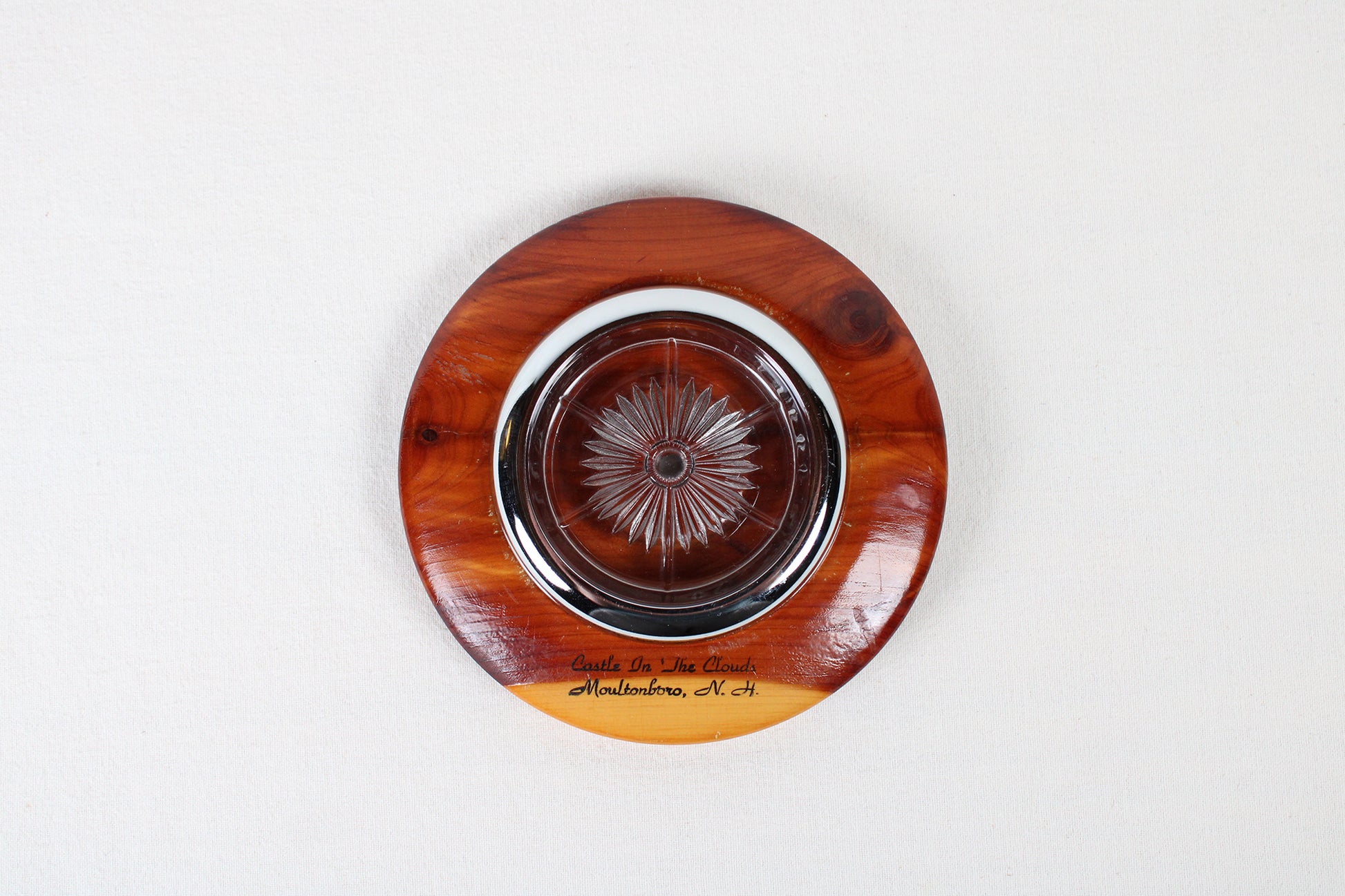 Castle In The Clouds, Moultonboro, New Hampshire, Souvenir Round Cedarwood Ashtray Holder