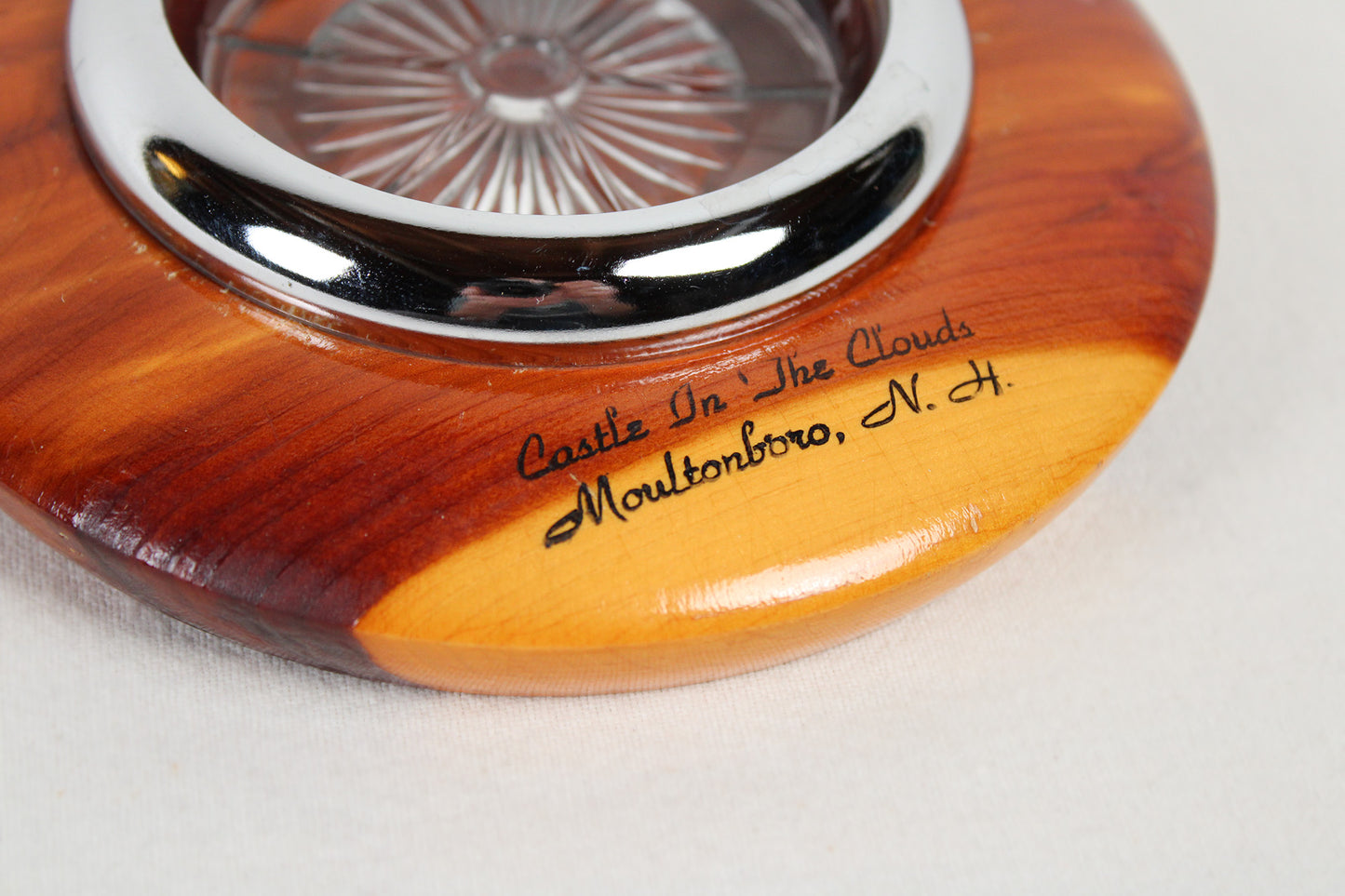 Castle In The Clouds, Moultonboro, New Hampshire, Souvenir Round Cedarwood Ashtray Holder