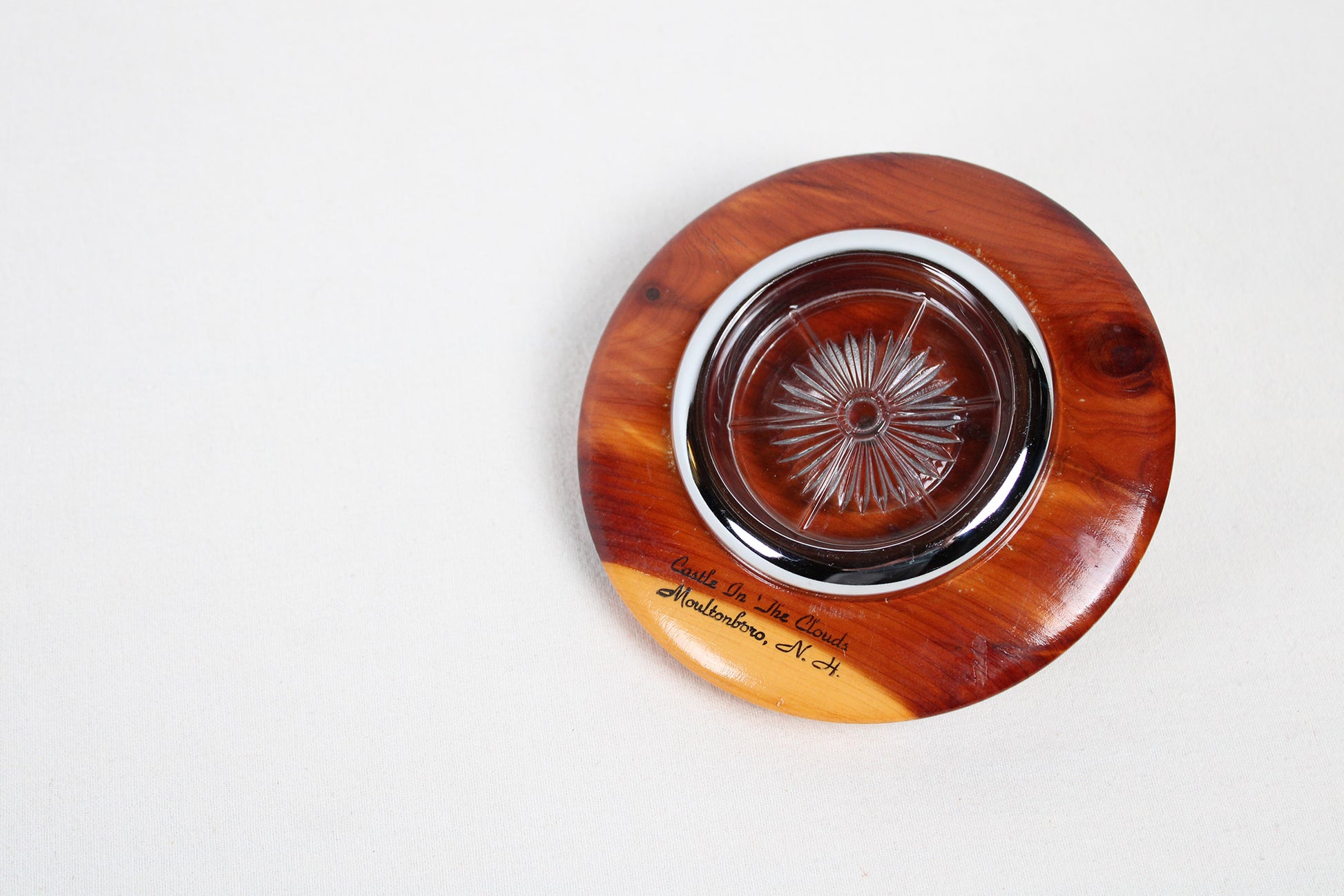 Castle In The Clouds, Moultonboro, New Hampshire, Souvenir Round Cedarwood Ashtray Holder