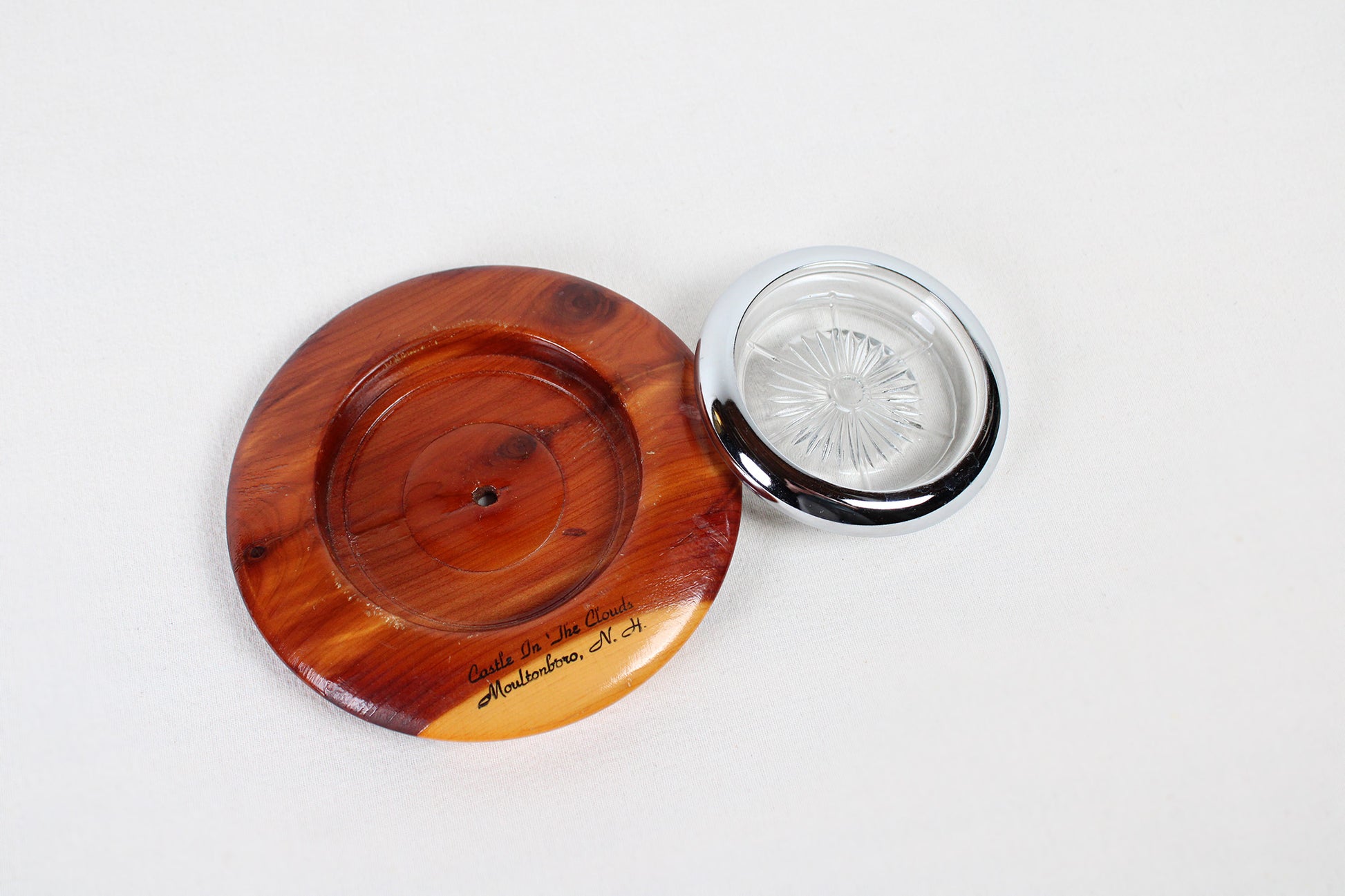 Castle In The Clouds, Moultonboro, New Hampshire, Souvenir Round Cedarwood Ashtray Holder