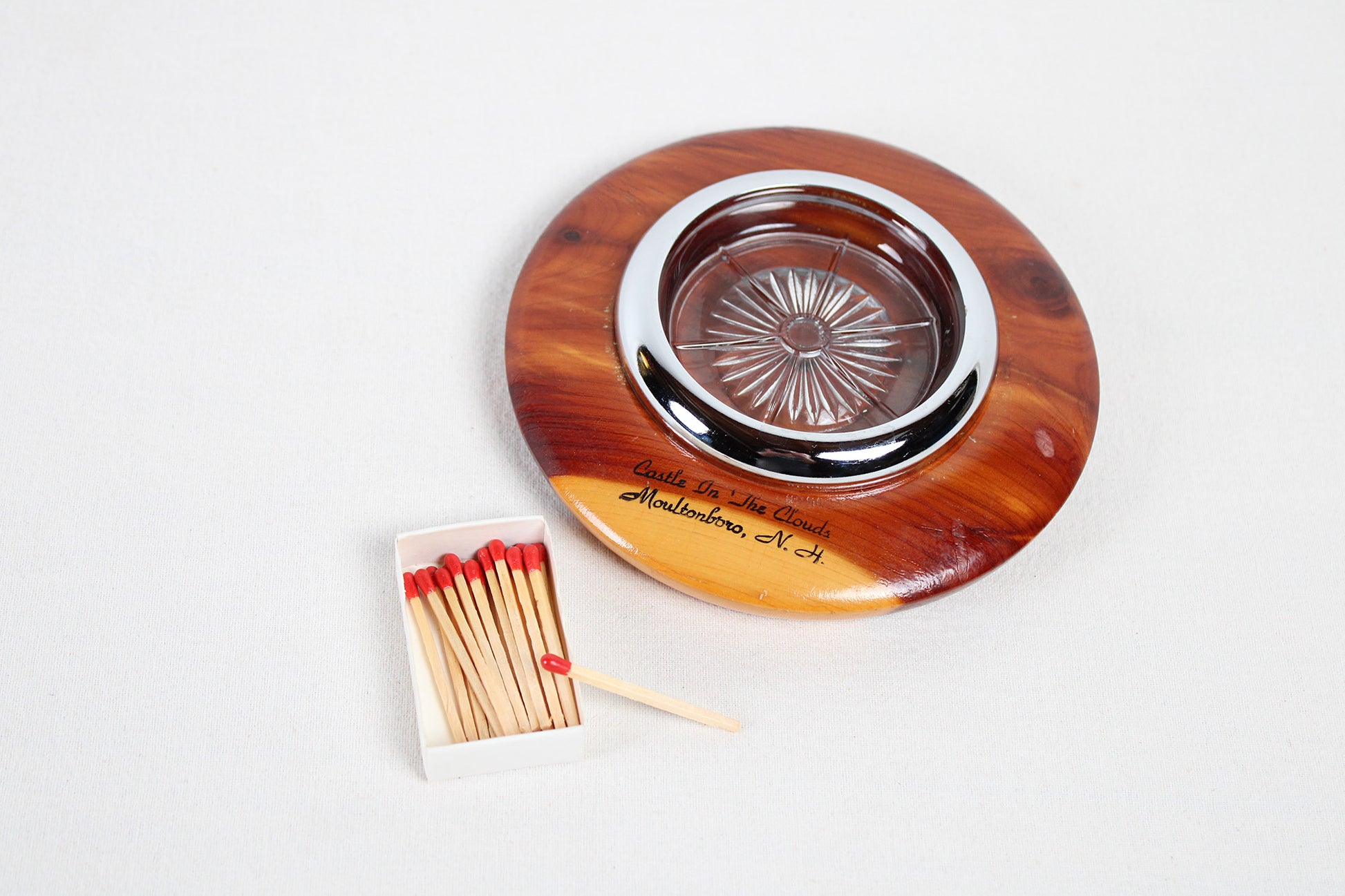 Castle In The Clouds, Moultonboro, New Hampshire, Souvenir Round Cedarwood Ashtray Holder