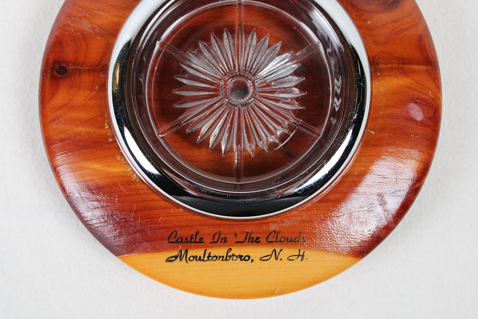 Castle In The Clouds, Moultonboro, New Hampshire, Souvenir Round Cedarwood Ashtray Holder