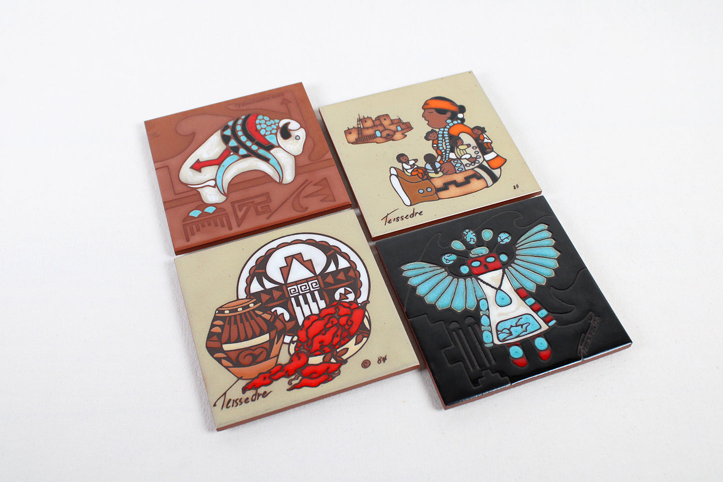 Set of Four Cleo Teissedre First Nations Of The Southwest Tiles