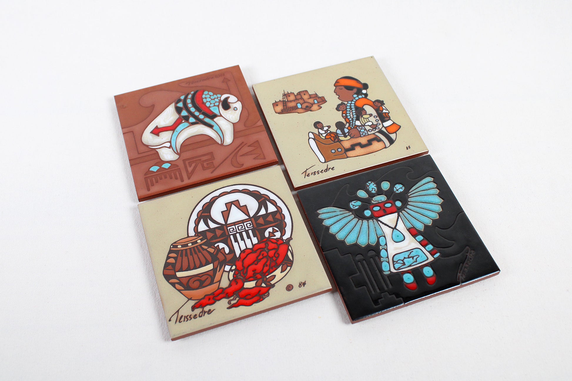 Set of Four Cleo Teissedre First Nations Of The Southwest Tiles