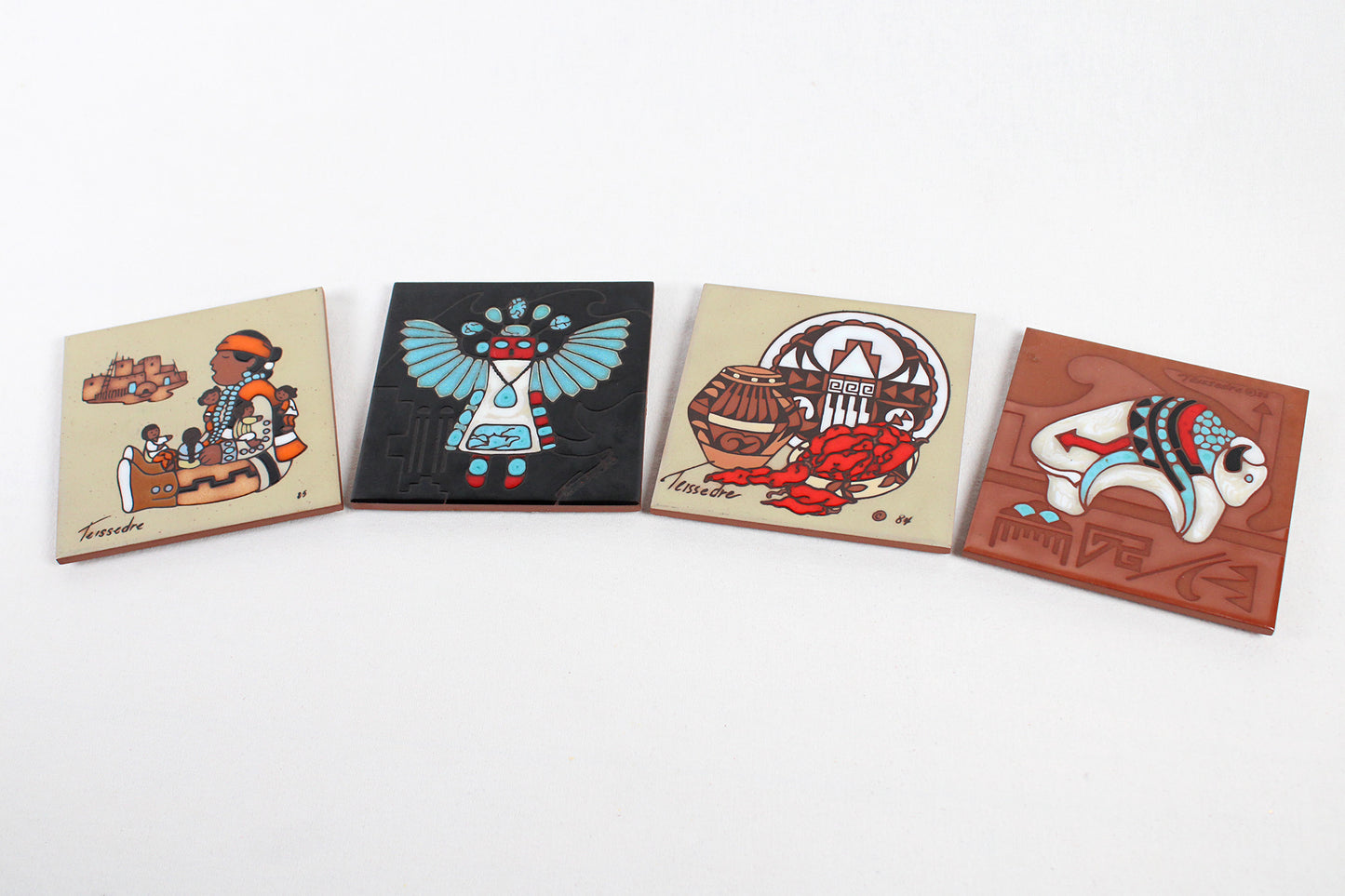 Set of Four Cleo Teissedre First Nations Of The Southwest Tiles