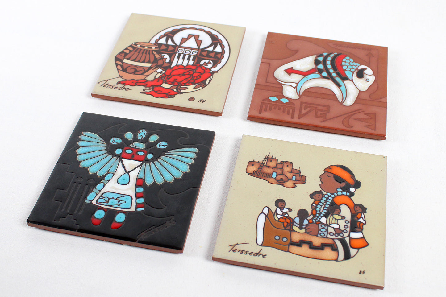 Set of Four Cleo Teissedre First Nations Of The Southwest Tiles