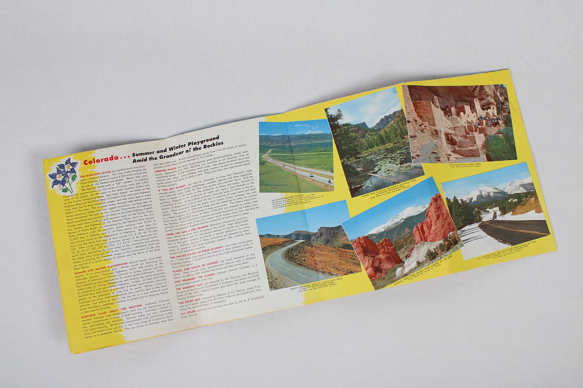 Colorado Department of Highways “Colorful Colorado” 1955 Map / Brochure / Guide