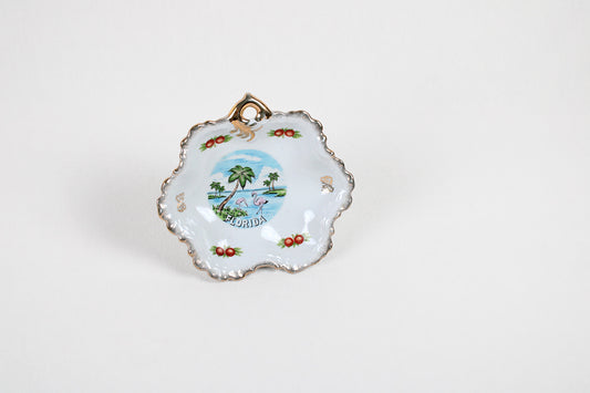 Florida Candy Dish / Trinket Holder / Wall Decor With Goldtoned Ruffled Edge