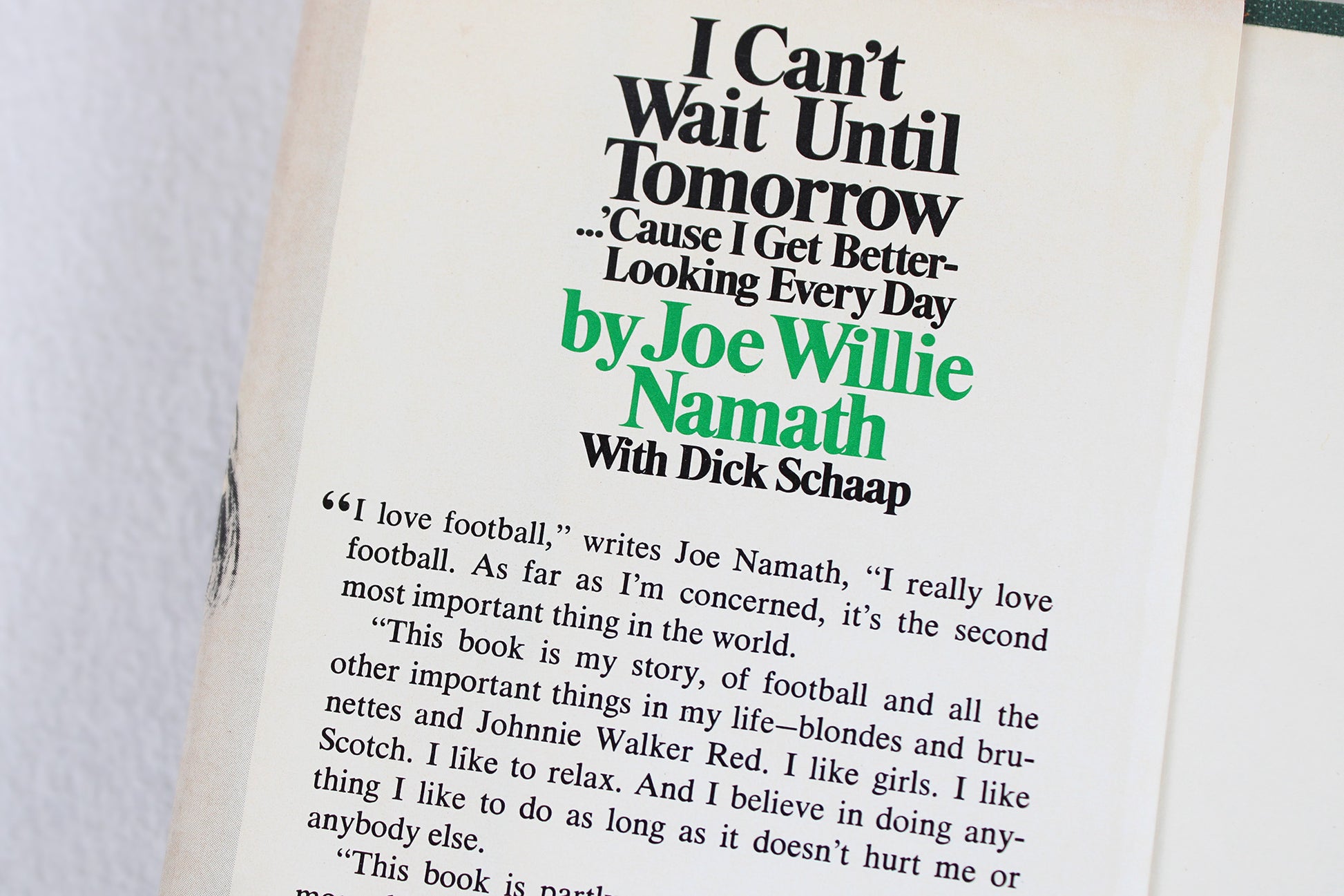 Joe Willie Namath Autobiography: I Can’t Wait Until Tomorrow …