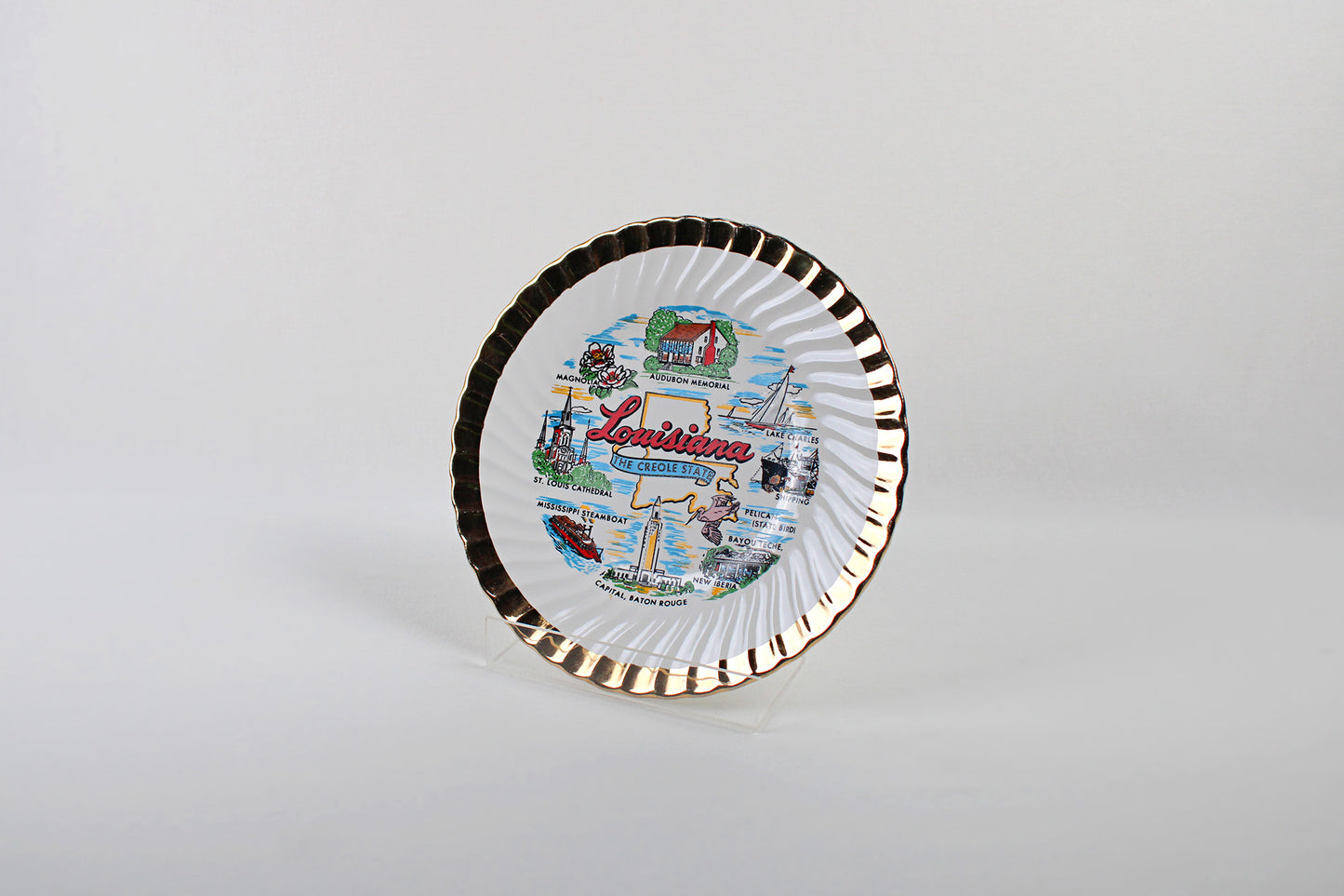 Louisiana “The Creole State” Raised Transferware Ceramic Souvenir Plate
