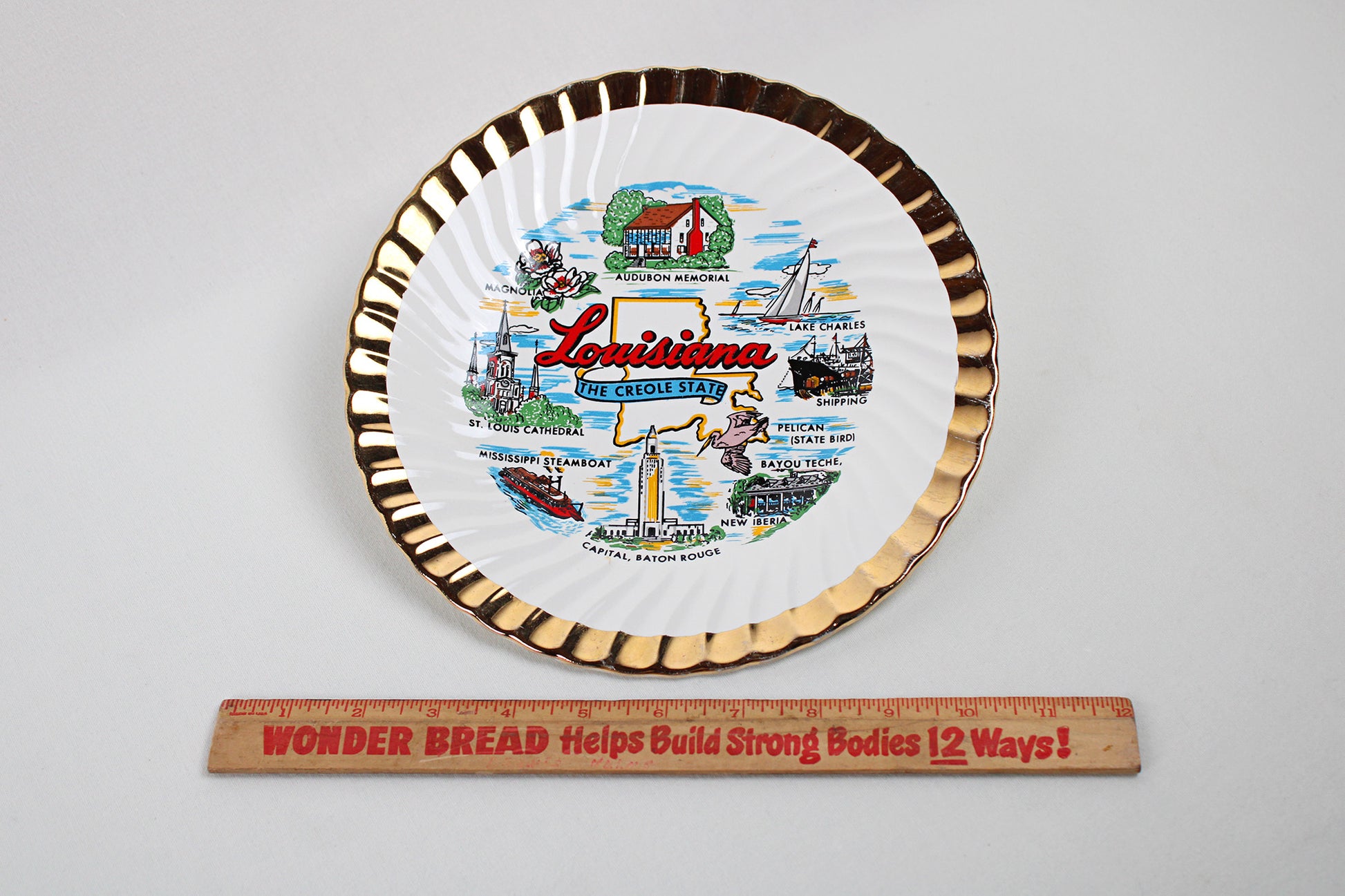 Louisiana “The Creole State” Raised Transferware Ceramic Souvenir Plate