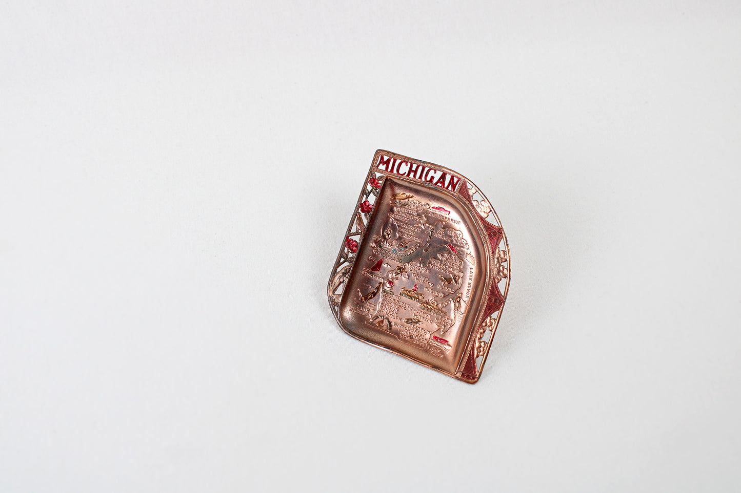 Michigan Small Metal Tray Souvenir (Copper Plating)