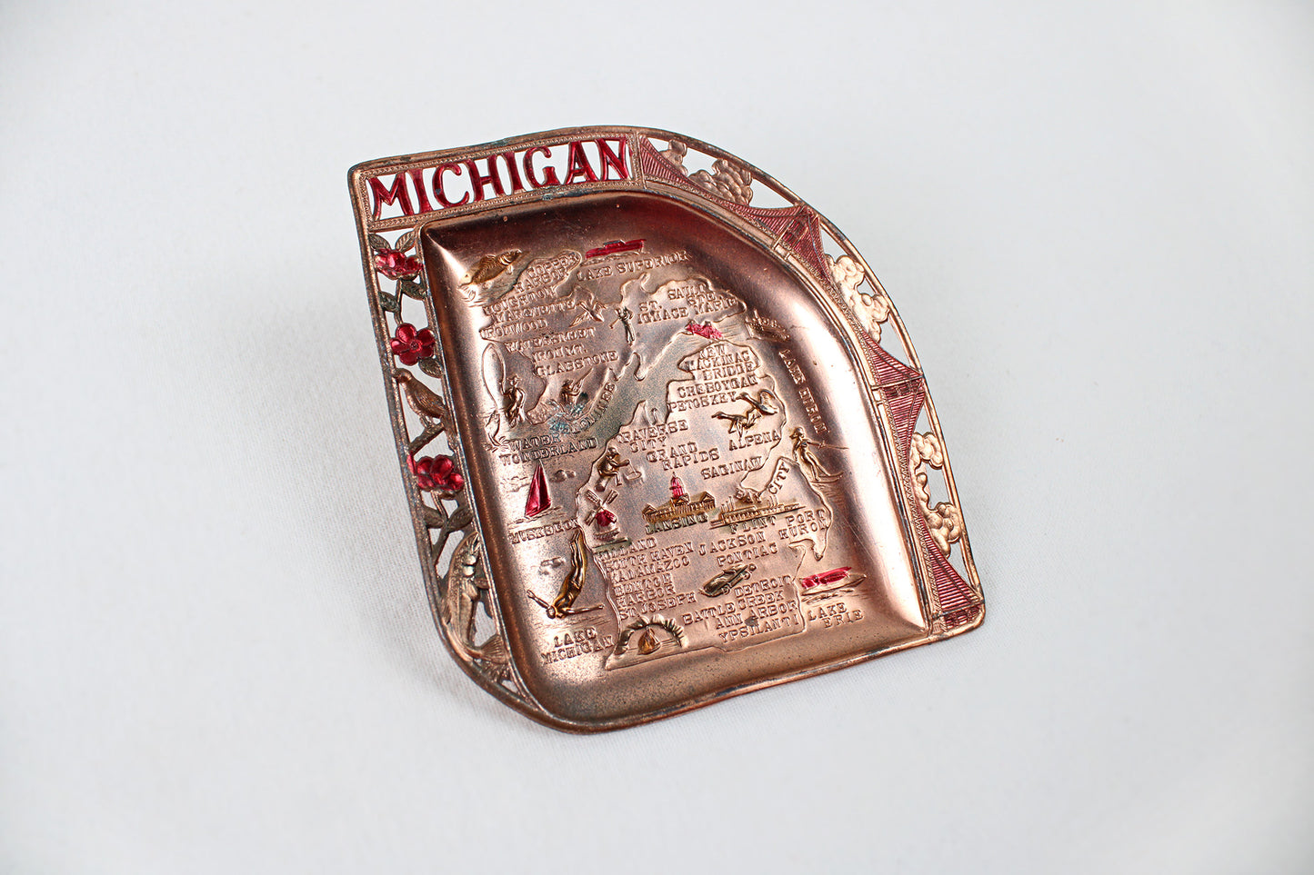 Michigan Small Metal Tray Souvenir (Copper Plating)