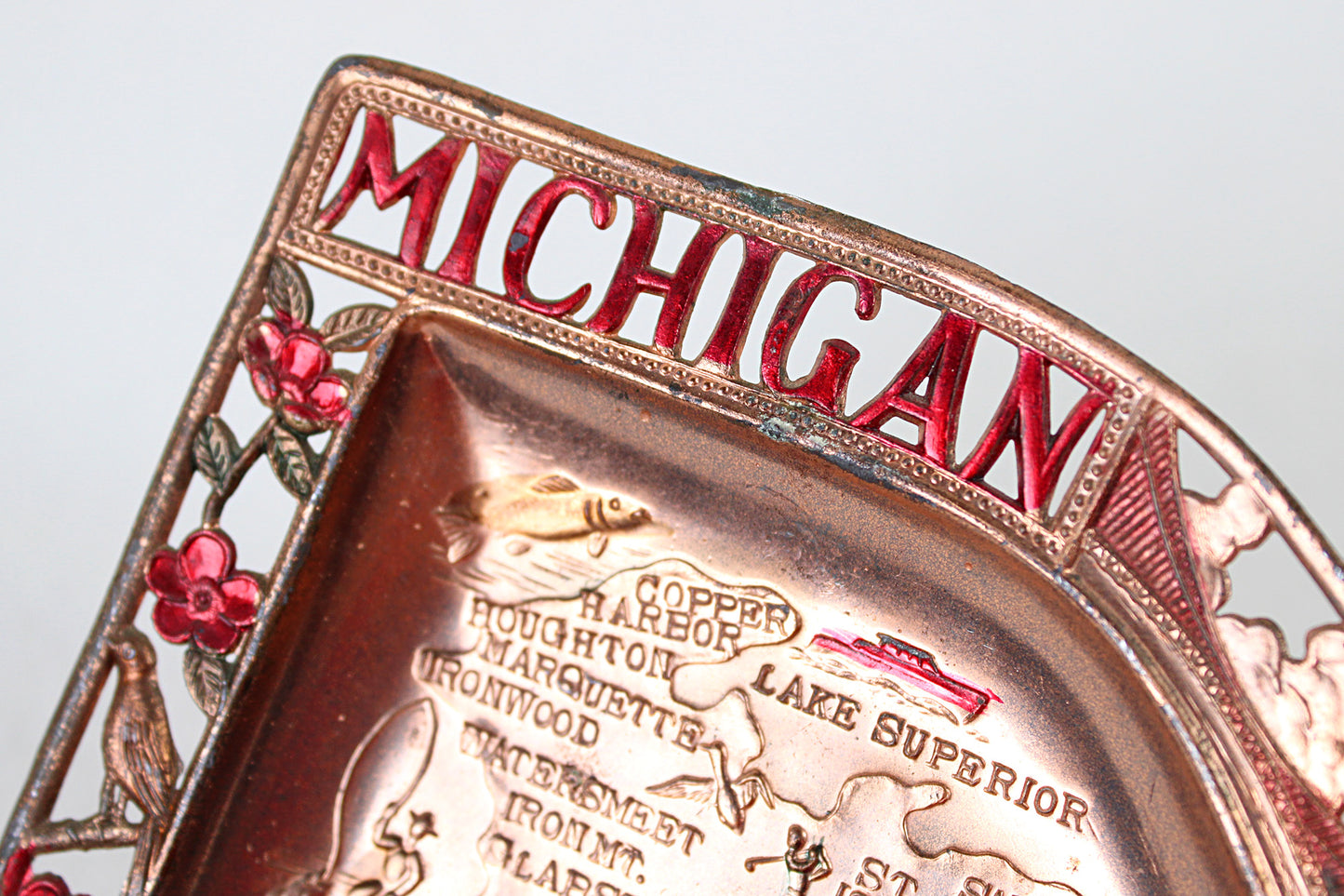 Michigan Small Metal Tray Souvenir (Copper Plating)