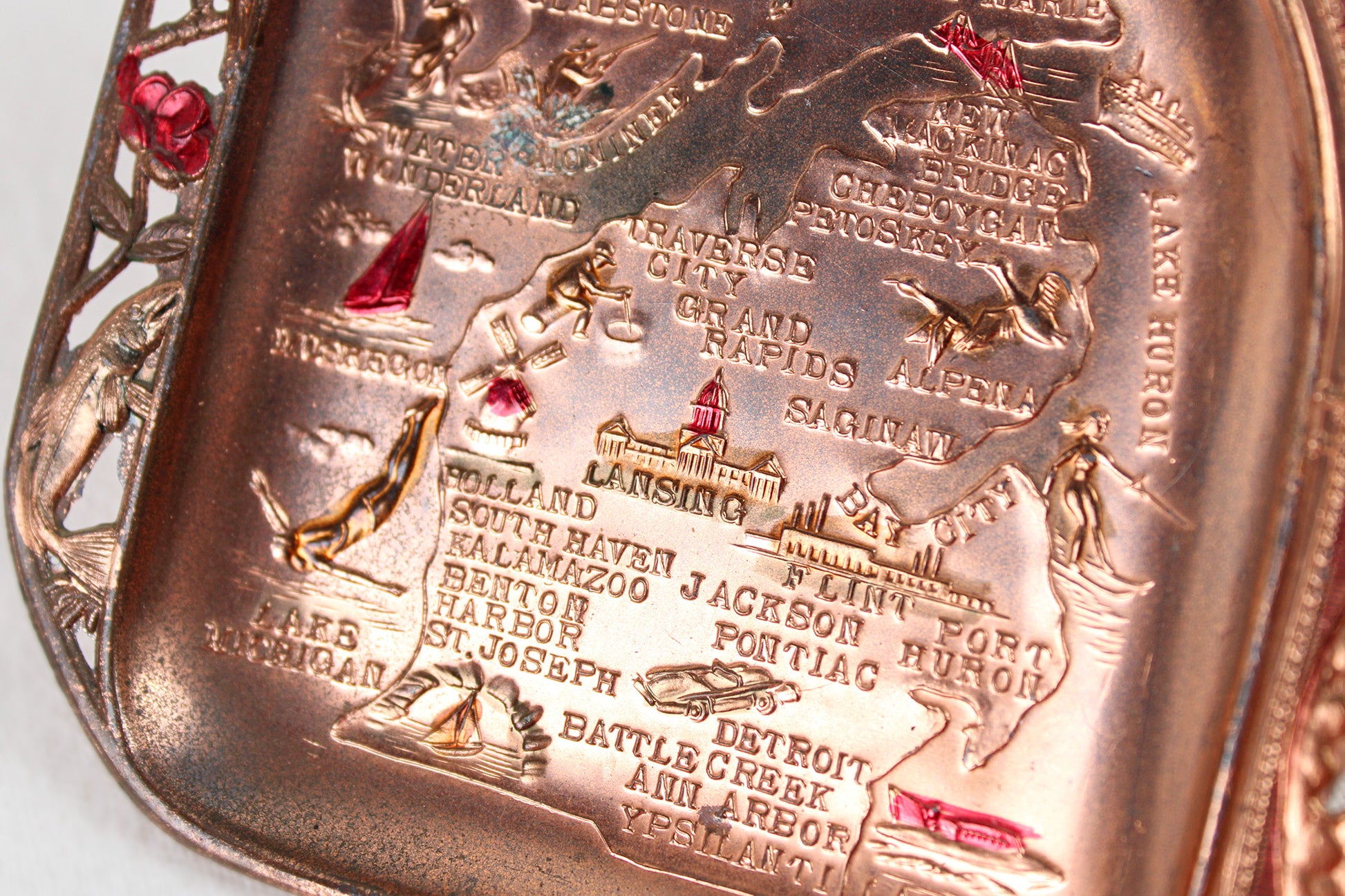 Michigan Small Metal Tray Souvenir (Copper Plating)