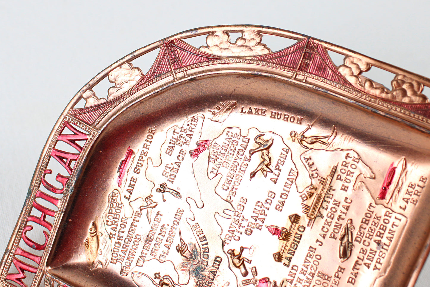 Michigan Small Metal Tray Souvenir (Copper Plating)