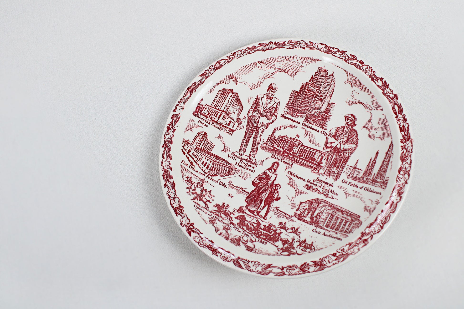 Oklahoma City Souvenir State Plate Made By Vernon Kilns